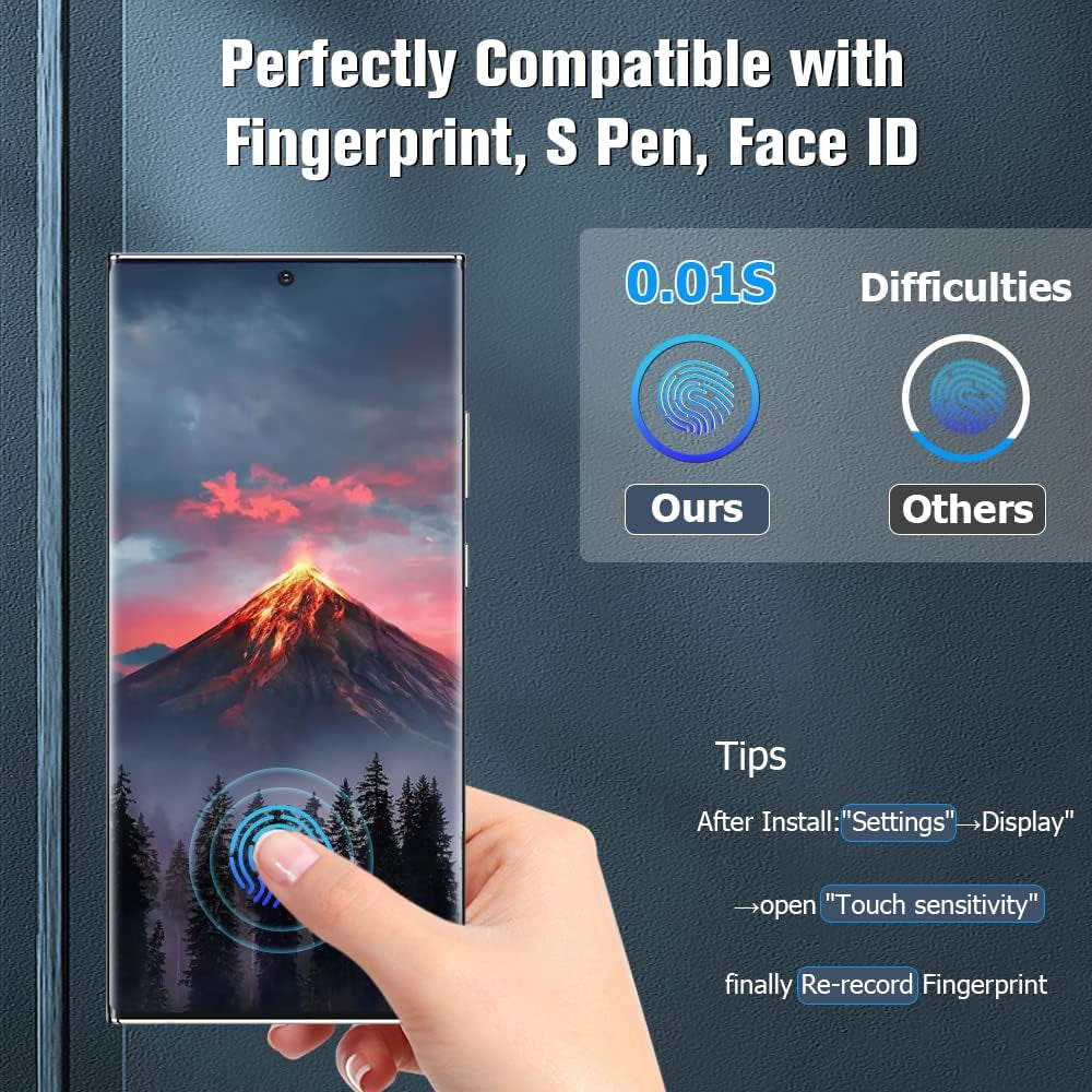 [2+2 Pack] Galaxy S20 Ultra Screen Protector and Camera Lens Protector,Fingerprint Unlock,3D Full Coverage,For Samsung Galaxy S20 Ultra (6.9 Inch) 9H Hardness Tempered Glass Screen Protector  OuYteu   