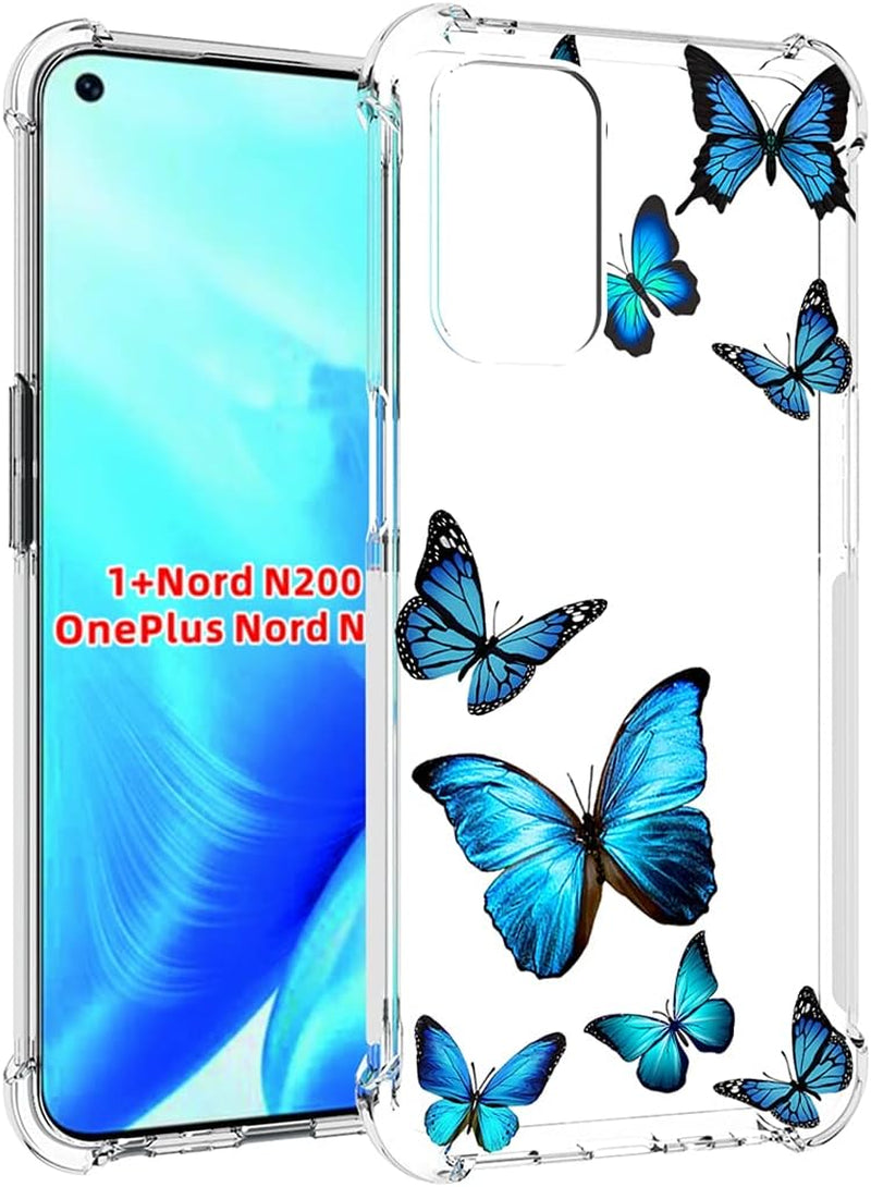 Vavies Case for Oneplus Nord N200 5G, Oneplus N200 5G Case for Girls Women, Slim Shockproof Clear Pattern Soft Flexible TPU Back Phone Protective Cover Cases for Oneplus Nord N200 5G (Blue Butterfly)  Vavies   