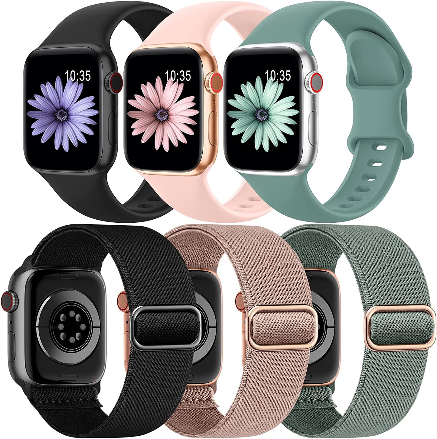 6 Pack Bands Compatible with Apple Watch Band 38Mm 40Mm 41Mm 42Mm 44Mm 45Mm 49Mm-3Pack Soft Silicone Strap, 3Pack Elastic Sport Wristbands for Iwatch Series Ultra 8 7 6 5 4 3 2 1 SE Women Men  iFuntec Color Combination 1 38/40/41mm 