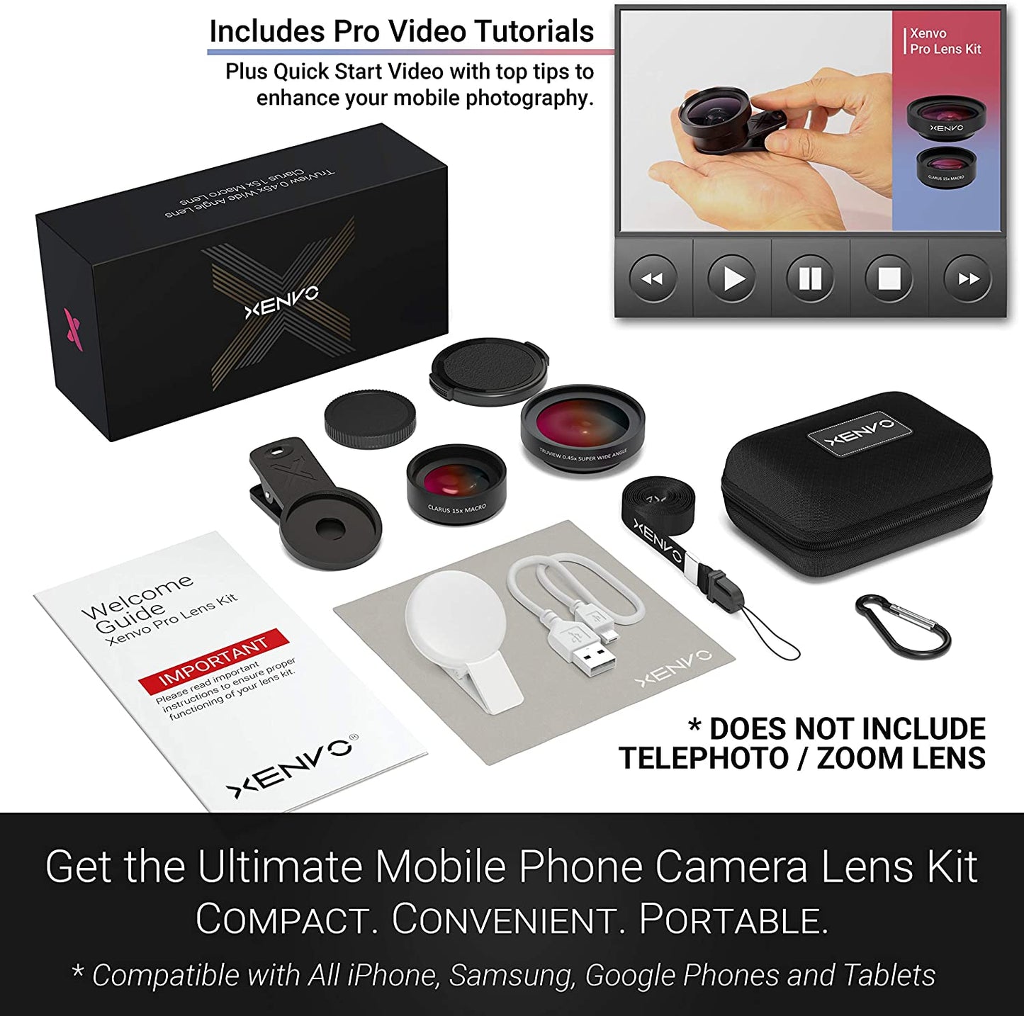 Xenvo Pro Lens Kit for Iphone and Android, Macro and Wide Angle Lens with LED Light and Travel Case  Xenvo   