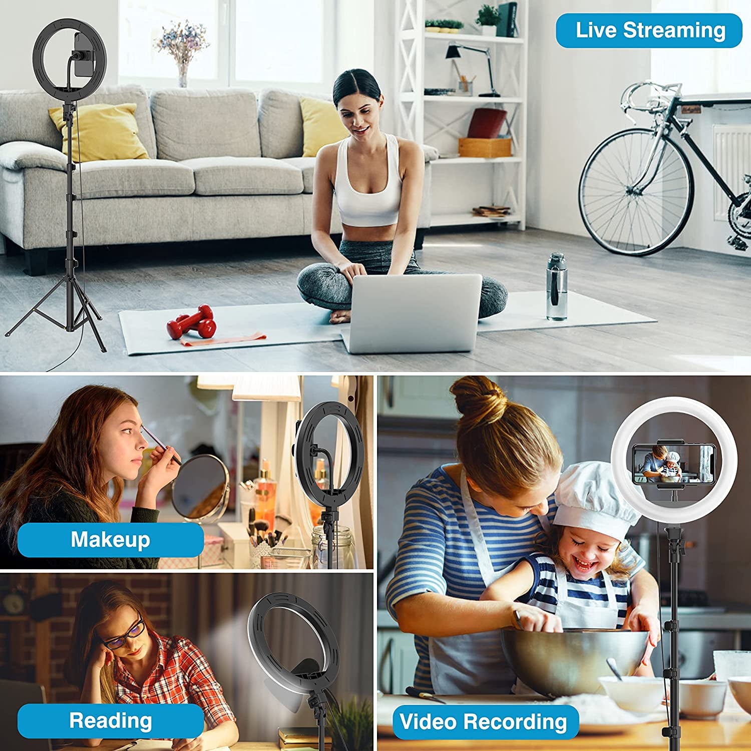 12" Selfie Ring Light with 63" Adjustable Tripod Stand and Phone Holder, LED Dimmable Ringlight with Remote, for Live Stream/Photography/Makeup/Youtube Video, Compatible with Cell Phones, Cameras  Waulnpekq   