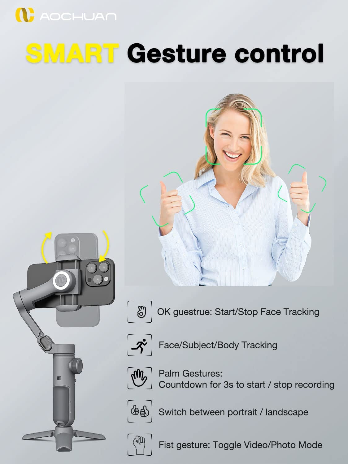 Professional Gimbal Stabilizer for Smartphone W/Wireless Charging OLED Display LED Light Focus Wheel 3-Axis for Iphone 14 13 12 11 Pro/Max Galaxy S21-AOCHUAN Smart X Pro  AOCHUAN   