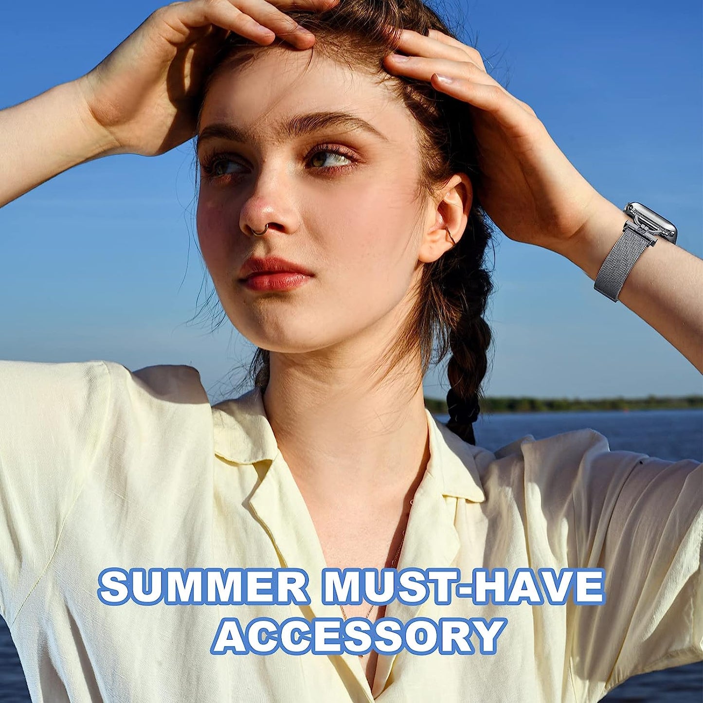 MOSINBAND Compatible with Apple Watch Band 42Mm 44Mm 45Mm 49Mm 38Mm 40Mm 41Mm,Slim Stainless Steel Mesh Loop Magnetic Clasp Strap for Iwatch SE & Series 8 7 6 5 4 3 2 1 Women Men  MOSINBAND   