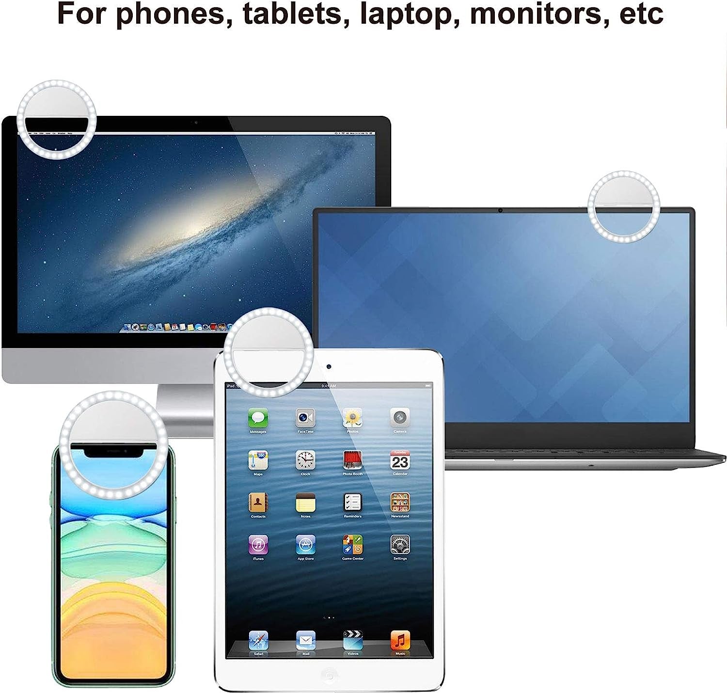 ABLY Clip-On Selfie Ring Light with 36 LED 3 Level Adjustable Brightness Portable Rechargeable Selfie Fill Ring Light Circle Light for Phone Laptop Photography Video Livestream Makeup Fill Light  ABLY   