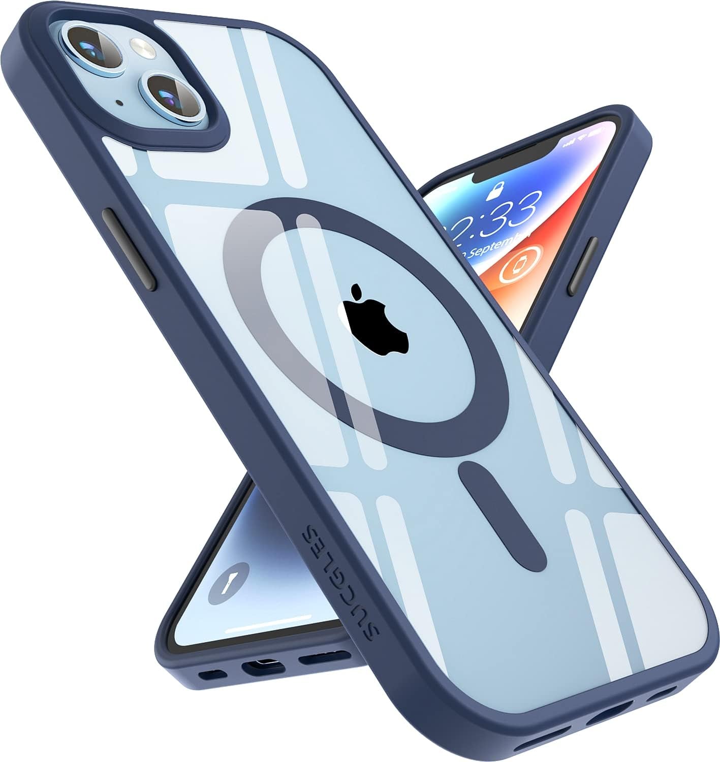 (2023 New) for Iphone 14 plus Case with Magsafe, [Strong Magnet] [Non-Yellowing] [10FT Military Grade Protection] Magnetic Clear Slim Mag Safe Bumper Thin Cover for (Apple 14Plus, Clear-Black)  Gotrays Gavin LLC Clear-Navy Blue Iphone 14 Case 