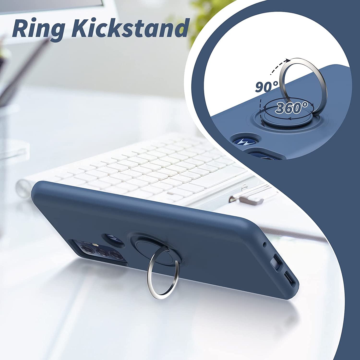 For Motorola Moto G Play 2023 | G Power 2022 | G Pure 2021 Case: with 2 Pack Tempered Screen Protector & Built in 360° Adjustable Ring Kickstand Shockproof Protection Soft TPU Silicone Phone Cover  TUNKARMOR   