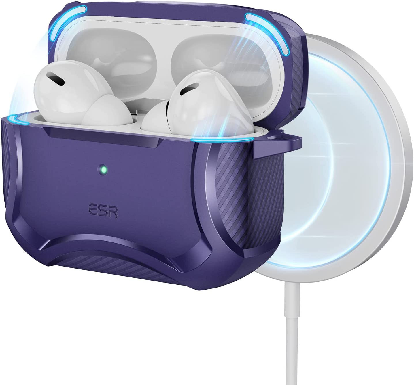 ESR for Airpods Pro 2Nd Generation Case (Halolock), Compatible with Airpods Pro Case 2Nd/1St Gen (2022/2019), Magsafe Ready, Powerful Drop Protection, Magnetic Lid, Cyber Armor Tough Series, Black  Electronic Silk Road Corp Purple  
