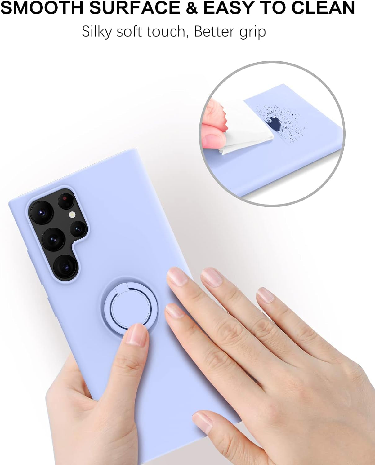 BENTOBEN Galaxy S22 Ultra Case, Slim Silicone 360° Ring Holder Kickstand Magnetic Soft Rubber Non-Slip Shockproof Ptotective Case for Galaxy S22 Ultra 6.8 Inch, Light Purple  BENTOBEN   