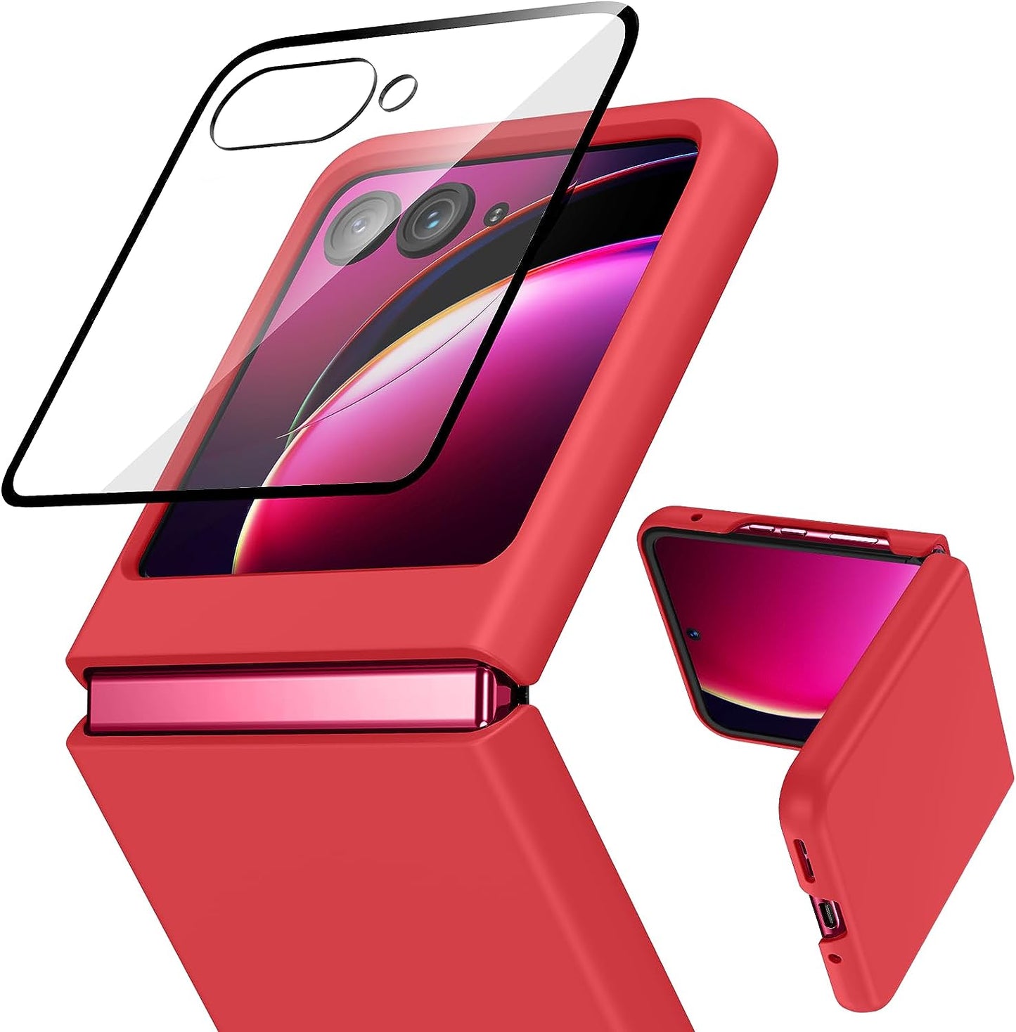 VEGO for Motorola Razr plus Case, Motorola Razr+ 2023 Full Body Cover with [Built-In Camera Screen Protector] Hard PC Bumper Protective Shockproof Scratch Resistant Slim Fit Case - Black  VEGO Red  