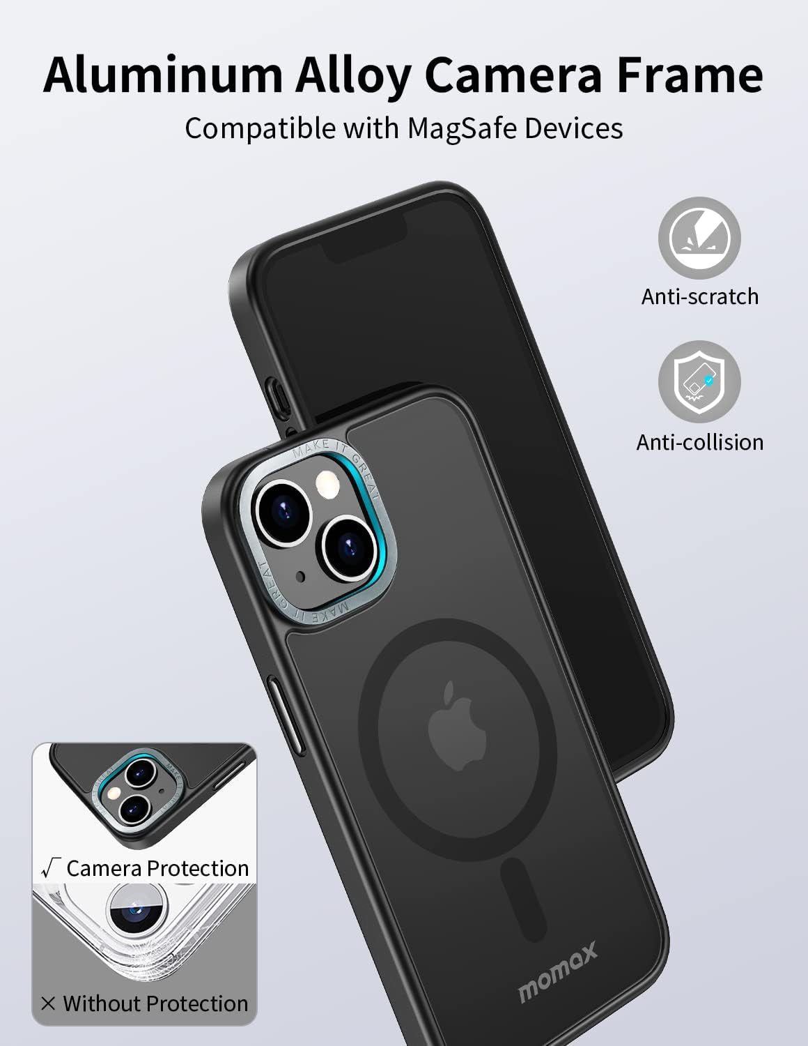 MOMAX Magnetic Phone Case, Translucent Matte Magnet Phone Case with Aluminum Alloy Camera Frame, Shockproof Iphone 14 plus Hybrid Case with Magnet, Compatible with Magsafe Case for Iphone 14 Plus  Momax Technology Ltd.   