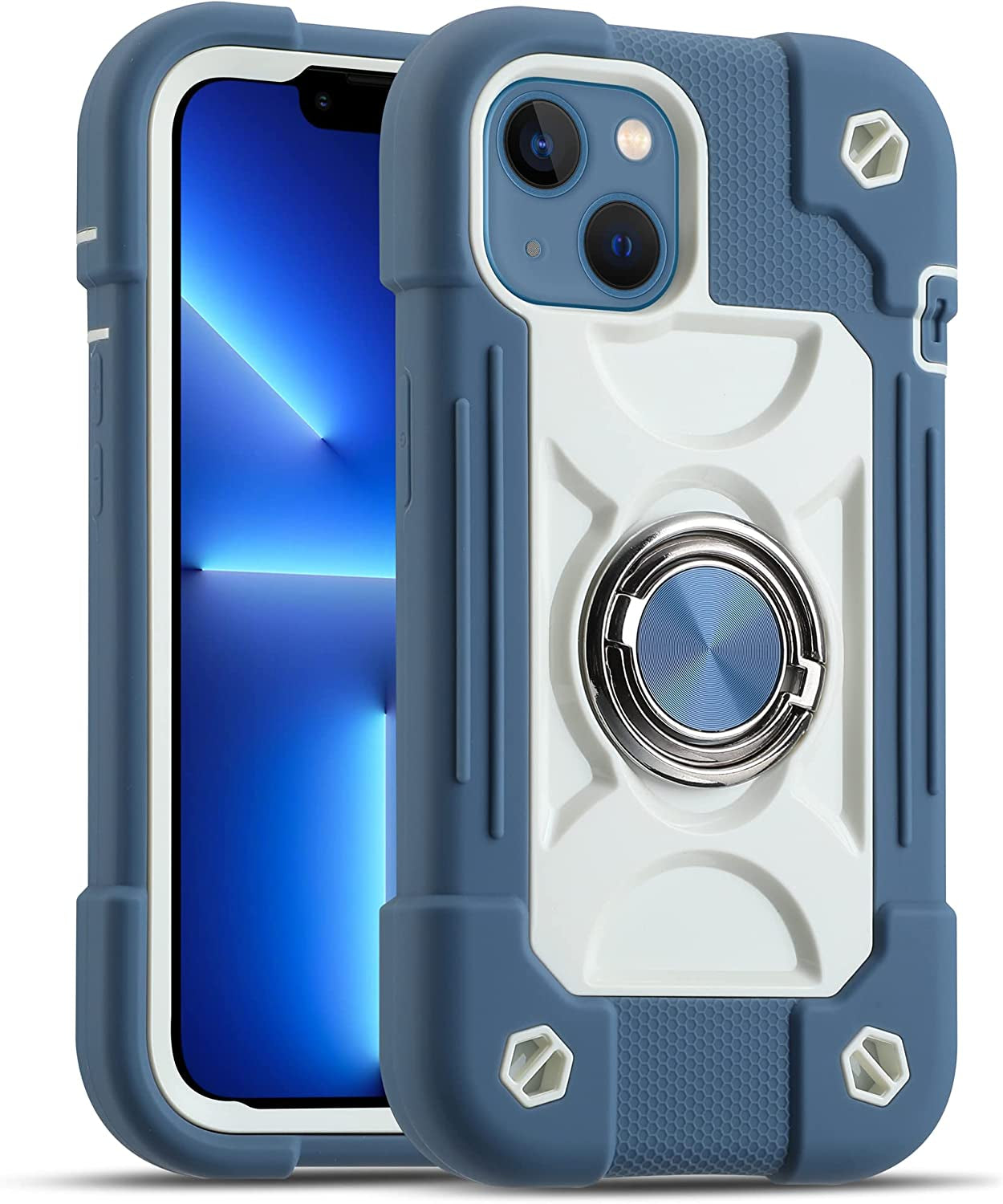MARKILL Compatible with Iphone 14 Case/Iphone 13 Case 6.1 Inch with Built-In 360°Rotating Ring Stand, Military Grade Drop Protection Full Body Rugged Heavy Duty Case Durable Cover. (Deep Purple)  MARKILL Blue  