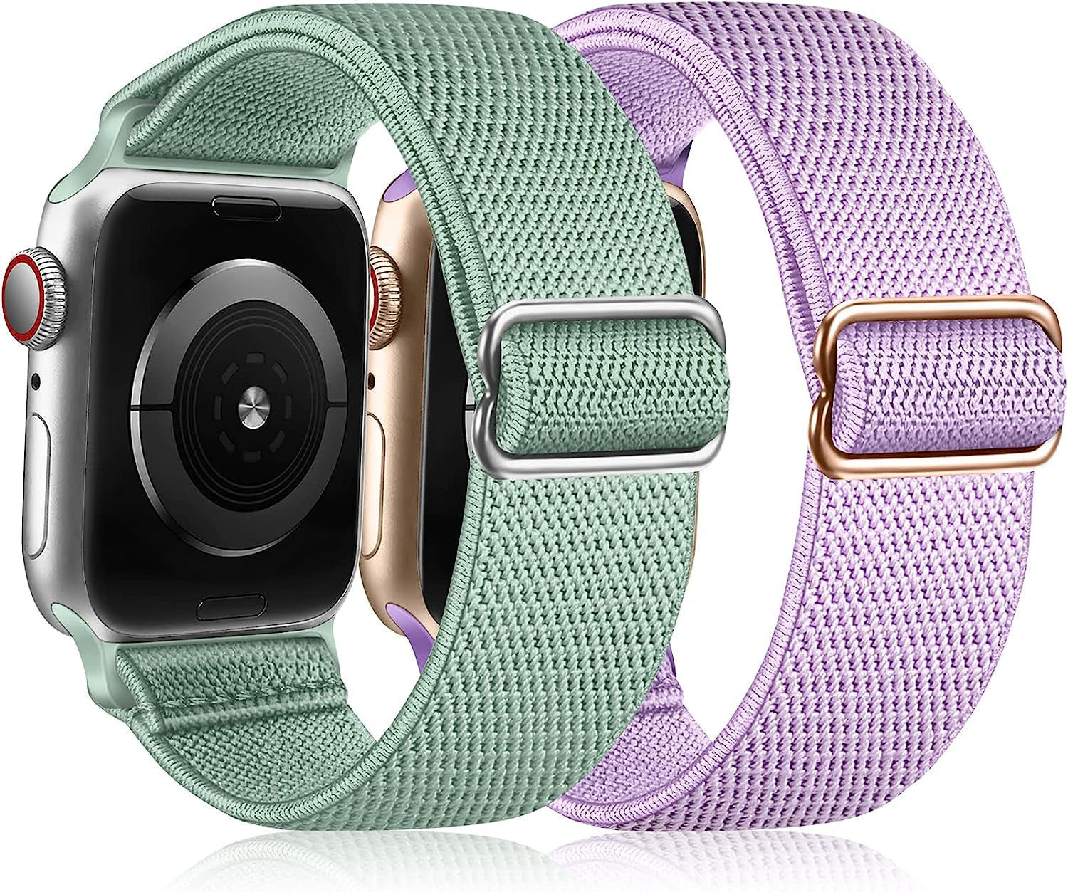 Fintie 2 Pack Stretchy Nylon Solo Loop Bands Compatible with Apple Watch 38Mm 40Mm 41Mm Iwatch Ultra SE2 SE Series 8 7 6 5 4 3 2 1, Adjustable Elastic Band Replacement Wristband Strap  Fintie Marine Green+Pink Purple 38mm 40mm 