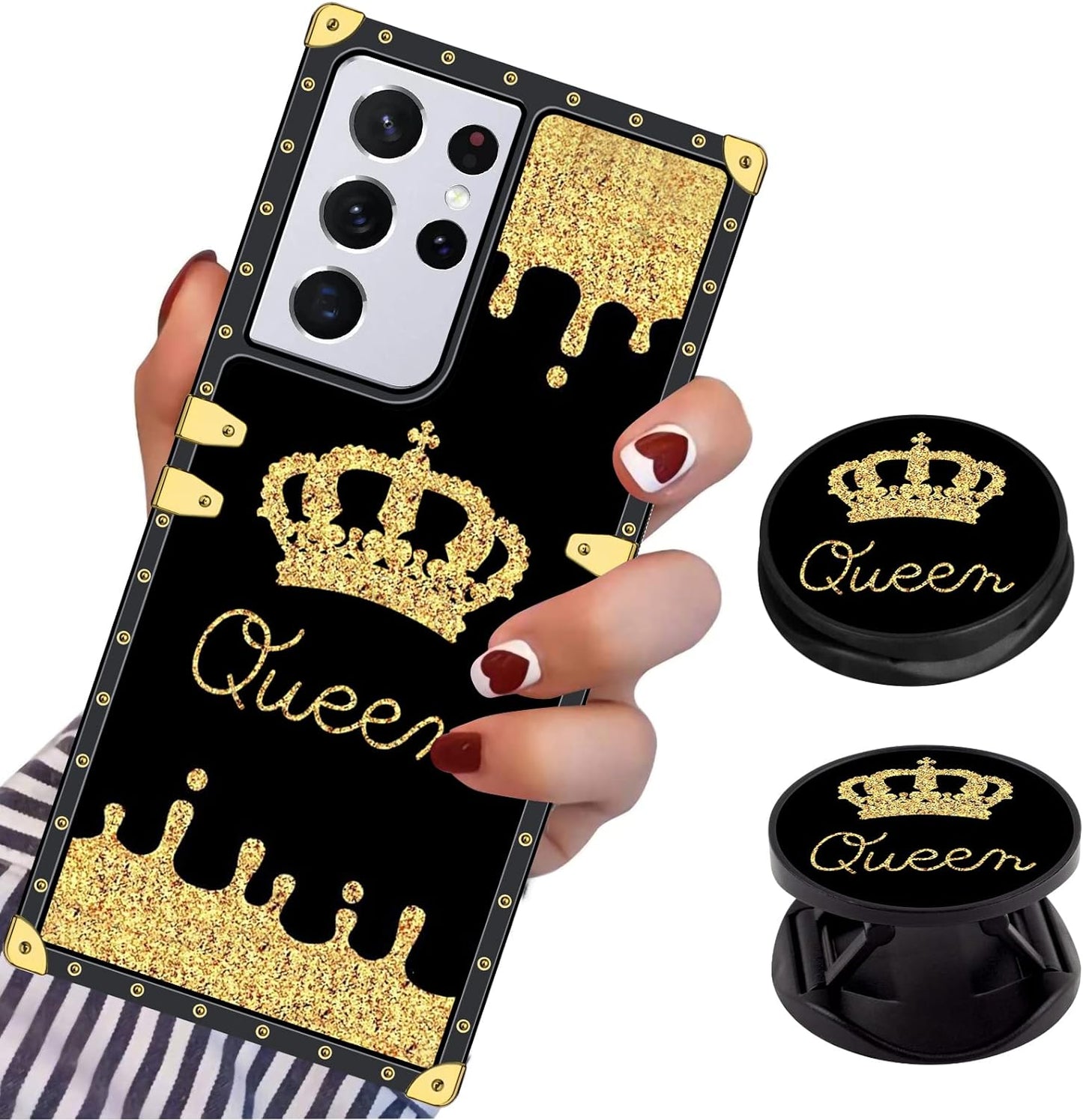LSL Compatible with Samsung Galaxy Note 20 5G Square Phone Case, Queen Golden Crown Luxury TPU Plating Corner Shockproof Protection Cover for Women Girls, for Samsung Galaxy Note 20 5G  LSL For Samsung Galaxy S21 Ultra  