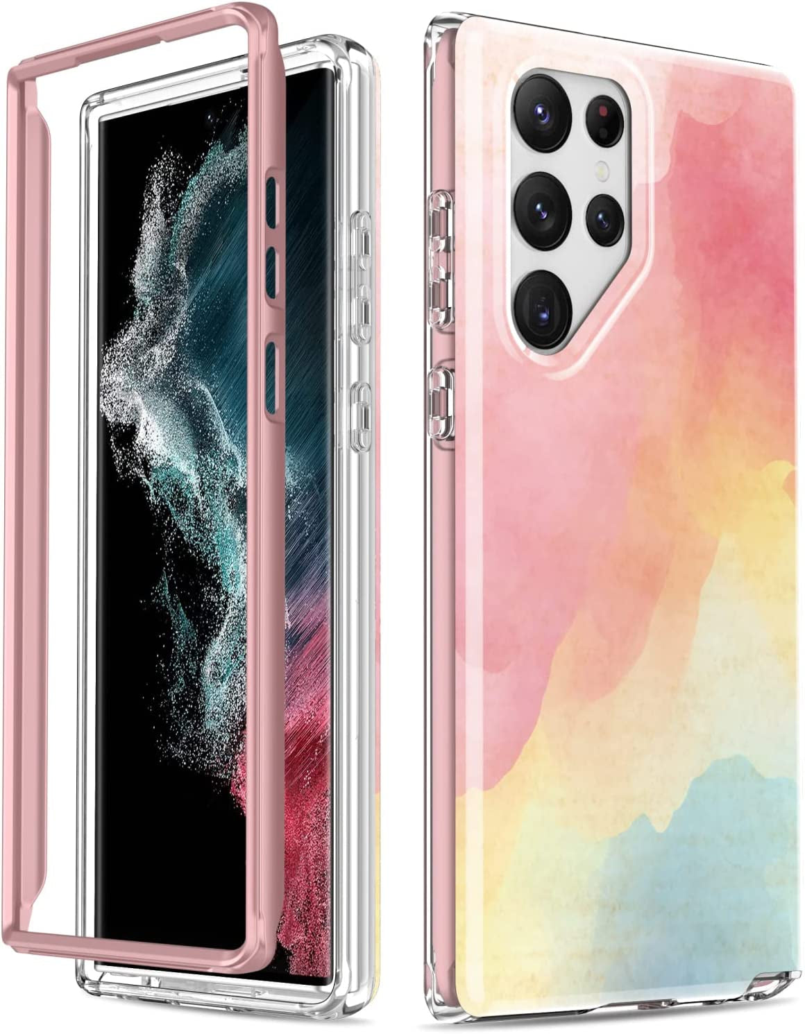 SEXYMOM for Samsung Galaxy S22 Ultra Case,Military Grade Durable Shockproof Cover with Fashion Designs for Women Girls,Slim Fit Protective Phone Case for Galaxy S22 Ultra 6.8" Fanstic Rainbow  SEXYMOM Opal Marble Pink Yellow  