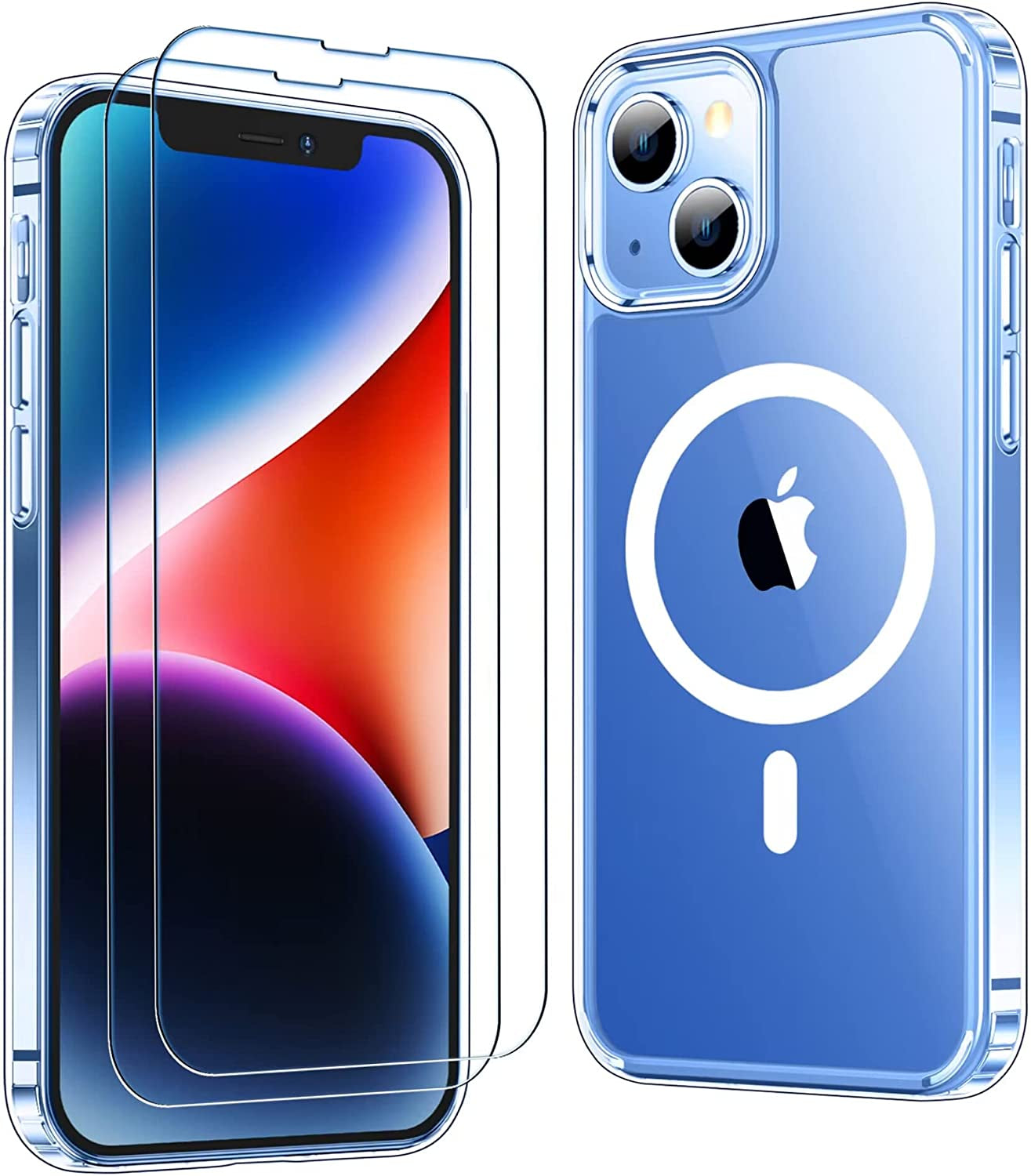 MOZOTER 6-In-1 Magnetic for Iphone 13 Case & Iphone 14 Case,[Compatible with Magsafe] [Anti Yellowing] [Glass Screen Protectors] Slim Shockproof for Iphone 13/14 Phone Case 6.1 Inch-Clear  MOZOTER Clear  