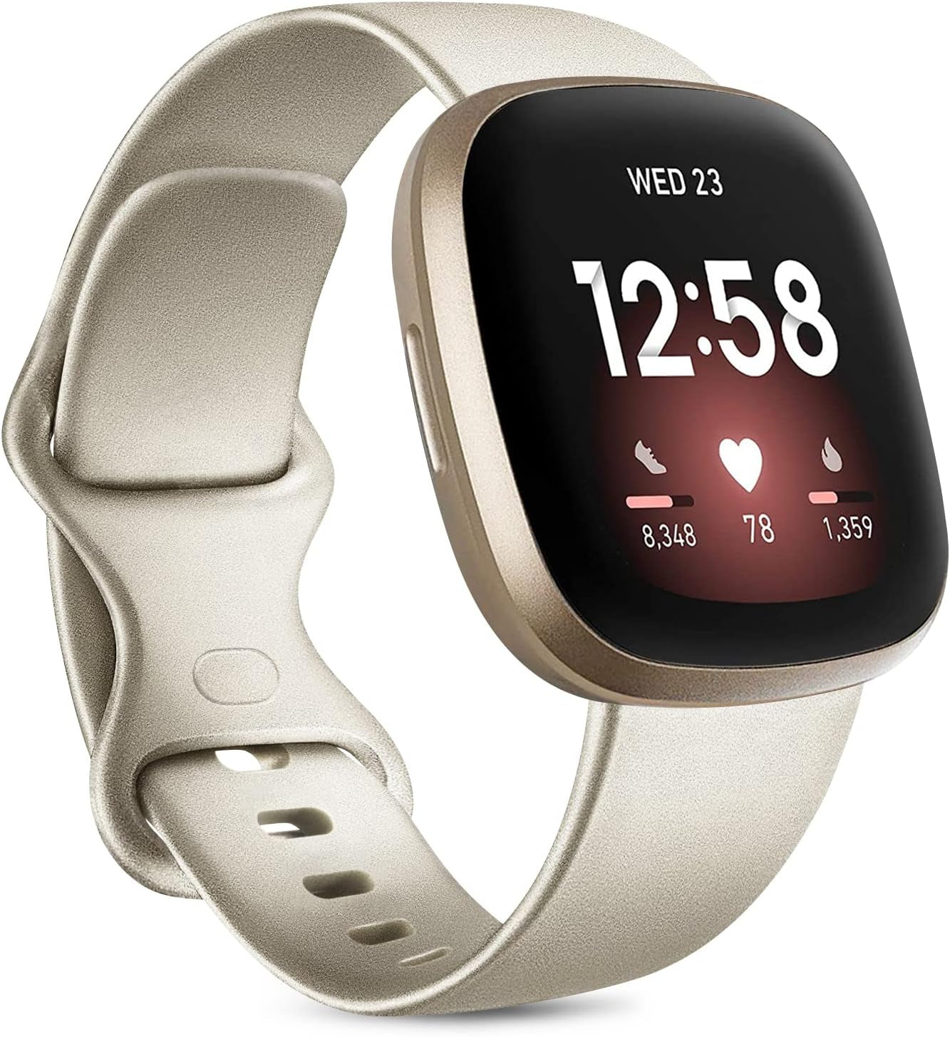 6 Pack Sport Bands Compatible with Fitbit Versa 3 Bands/Fitbit Sense Bands, Classic Soft Silicone Replacement Wristbands for Fitbit Versa 3 Smart Watch Women Men (Small, 6 Pack E)  Mugust Champagne Gold Small 