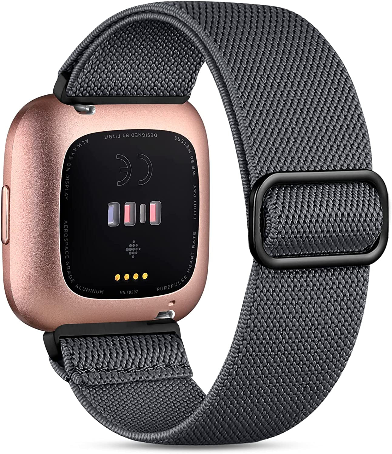 Witzon Compatible with Fitbit Versa 2 Bands for Women Men, Soft Breathable Versa 2 Solo Loop Sport Strap, Versa Lite Versa SE Replacement Accessories Adjustable Braided Nylon Versa 2 Band, Deep Pink  Witzon Gray  
