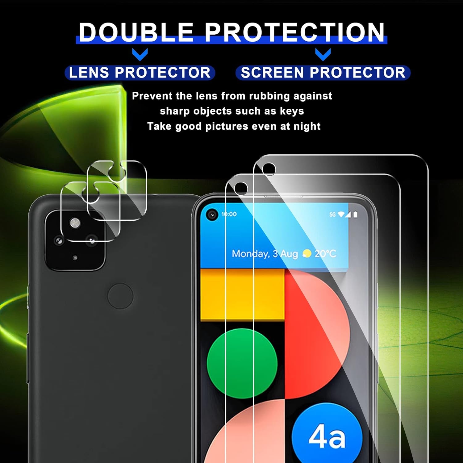 Ogrish 2 Pack Tempered Glass Screen Protector for Google Pixel 4A 5G 6.2 Inch (Not for 4A 4G 5.81 Inch)- and 2 Pack Camera Lens Protector【Hd Clarity】【Anti-Scratch】【Case Friendly】【Anti-Fingerprint】  Ogrish   