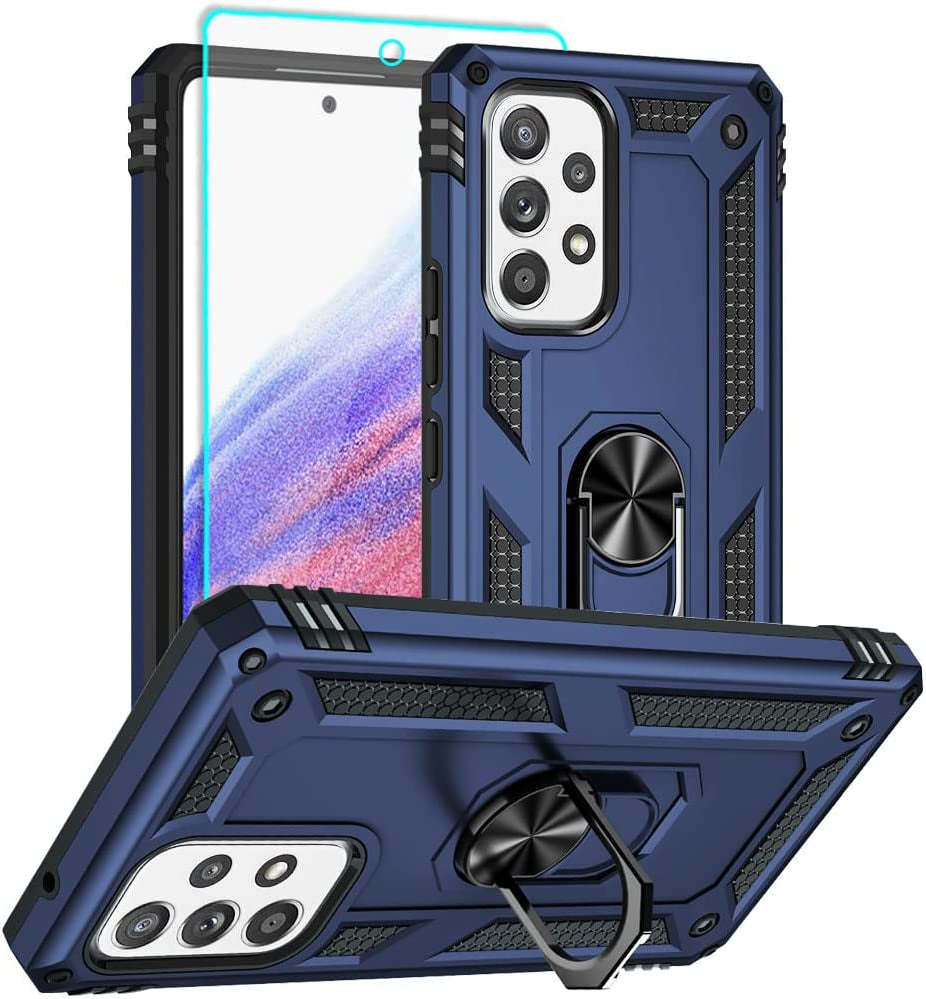 For Samsung A53 5G Case, Galaxy A53 5G Case with HD Screen Protector, [Military Grade 16Ft. Drop Tested] Ring Shockproof Protective Phone Case for Samsung Galaxy A53 5G,Blue  Yanmen   