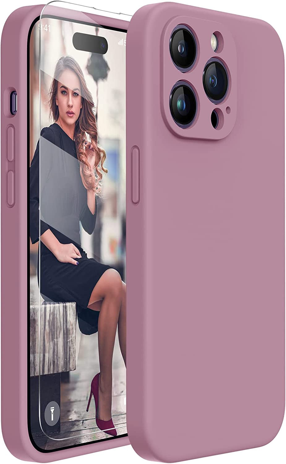 Miracase Designed for Iphone 14 Pro Case with Screen Protector, [Upgraded Camera Protection], Shockproof Liquid Silicone Rubber Phone Case Cover for 14 Pro 6.1 Inch (Alpine Green)  Miracase Blackcurrant  