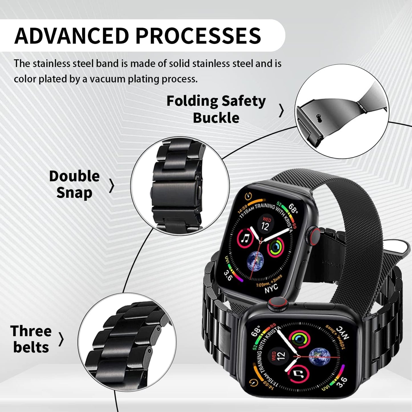 REASDEN Compatible with Apple Watch Band Iwatch Ultra Series 8/7/6/5/4/3/2/1/SE, 38/40/41/42/44/45/49Mm, Solid Stainless Steel Band Metal Business Band Man Women  REASDEN   