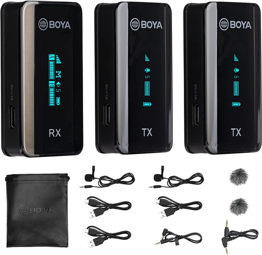 BOYA BY-XM6-S2 Wireless Lavalier Microphone, with OLED, 328Ft Range, 2.4Ghz Dual Lapel Wireless Microphone for Phone Camera PC Video Recording Interview Vlog Live Stream (2 TX+1 RX)  BOYA   