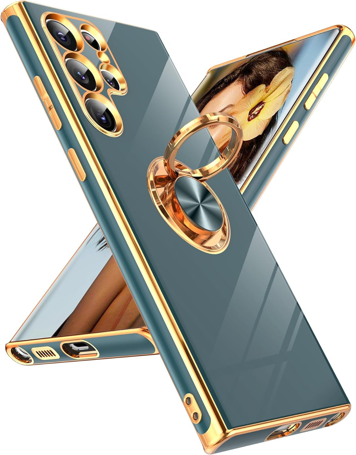 Leyi for Samsung Galaxy S22 plus Case 360° Rotatable Ring Holder Magnetic Kickstand, Plating Rose Gold Edge Protective Galaxy S22 Plus/ S22+ Case, Black  LeYi Gray Samsung Galaxy S22 Ultra 