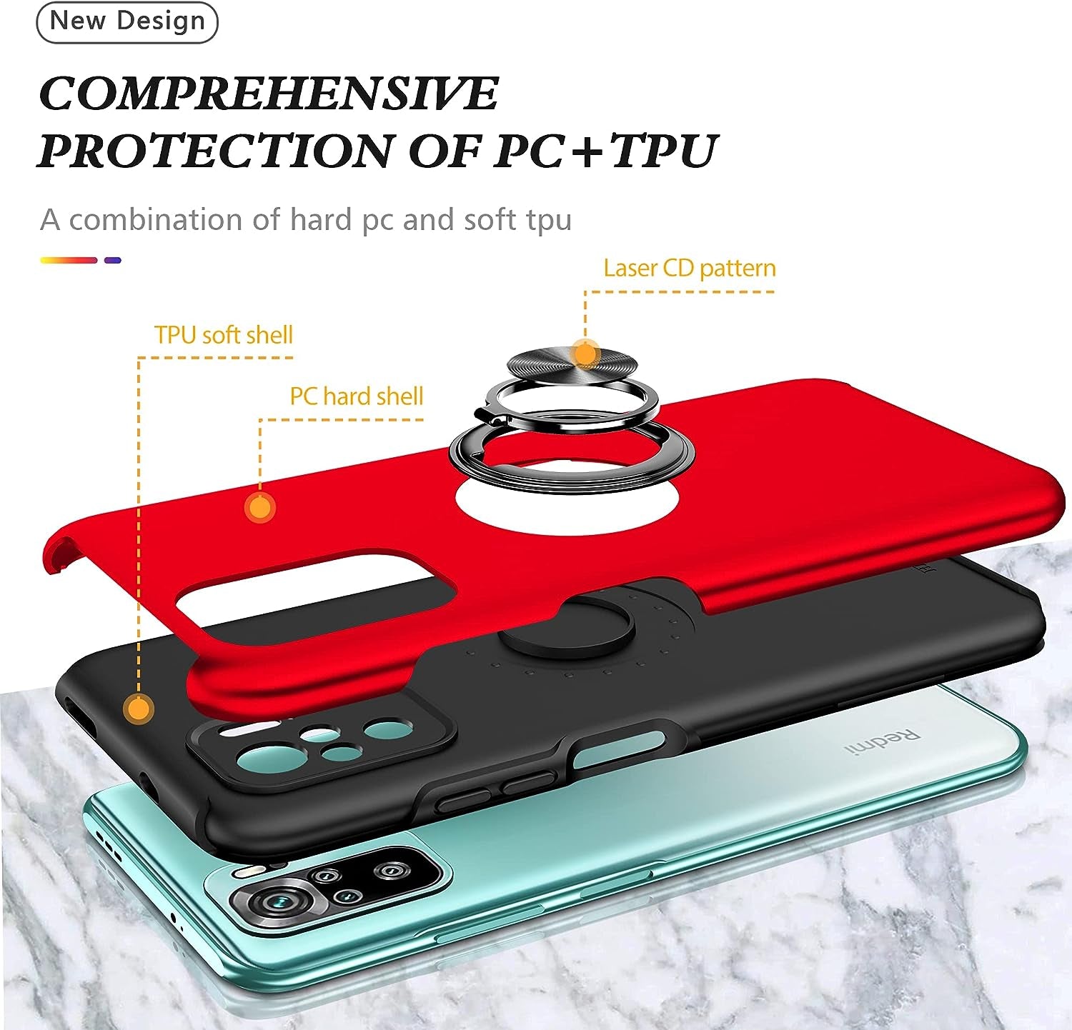 Asuwish Compatible with Xiaomi Redmi Note 10/10S 4G Case and Tempered Glass Screen Protector Cover Slim Magnetic Ring Holder Cell Accessories Phone Cases for Redme Note10 S Note10S Women Men Red  Asuwish   