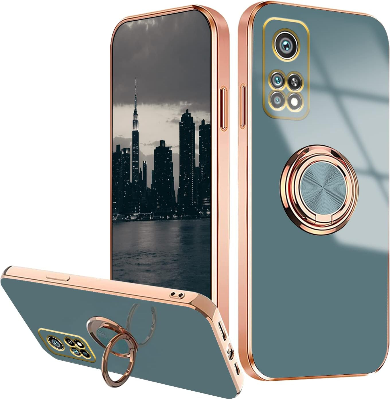 Wousunly Compatible with Xiaomi Mi 10T Case Ring Holder Magnet Green, Xiaomi Mi 10T Phone Case Xiaomi Mi 10T Pro Case Silicone Shockproof Plate Luxury Slim Cover (Xiaomi Mi 10T, Pink)  Wousunly Grey Xiaomi Mi 10T 