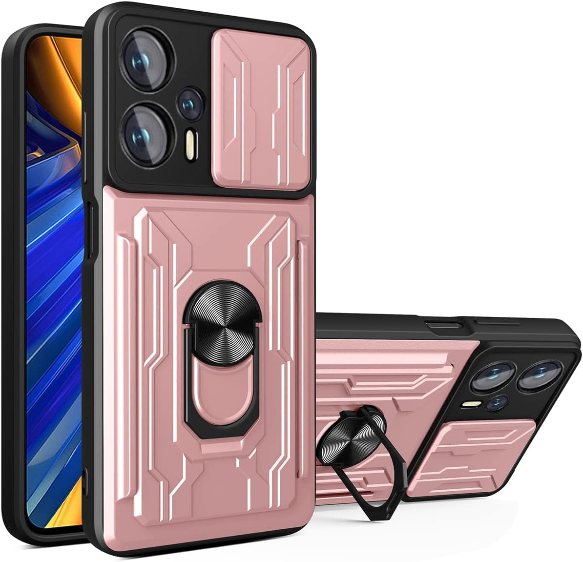 Ccsmall for Xiaomi Poco X4 GT 5G Case Sliding Window Case with Card Holders, Cover with Slide Camera Protection Built-In Magnetic Kickstand Case for Xiaomi Poco X4 GT 5G LJK Black  CCSmall Rose Gold Xiaomi Poco X4 Gt 
