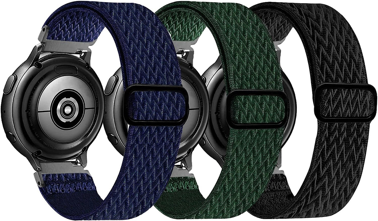 20Mm Stretchy Bands Compatible with Samsung Galaxy Watch 5/4 40Mm 44Mm/Watch 5 Pro 45Mm/Watch 4 Classic 42Mm 46Mm, Nylon Strap for Galaxy Active 2 40 44Mm/Active 40Mm/Watch 3 41Mm/Galaxy Watch 42Mm  BOTNUW Black & Dark blue & Olive green  