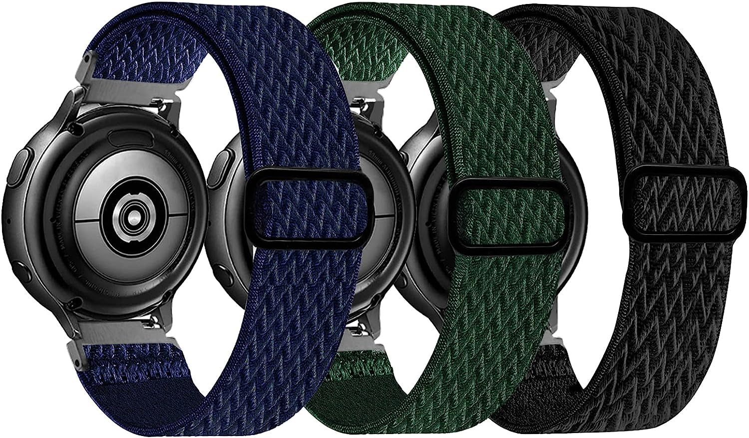 20Mm Stretchy Bands Compatible with Samsung Galaxy Watch 5/4 40Mm 44Mm/Watch 5 Pro 45Mm/Watch 4 Classic 42Mm 46Mm, Nylon Strap for Galaxy Active 2 40 44Mm/Active 40Mm/Watch 3 41Mm/Galaxy Watch 42Mm  BOTNUW Black & Dark blue & Olive green  