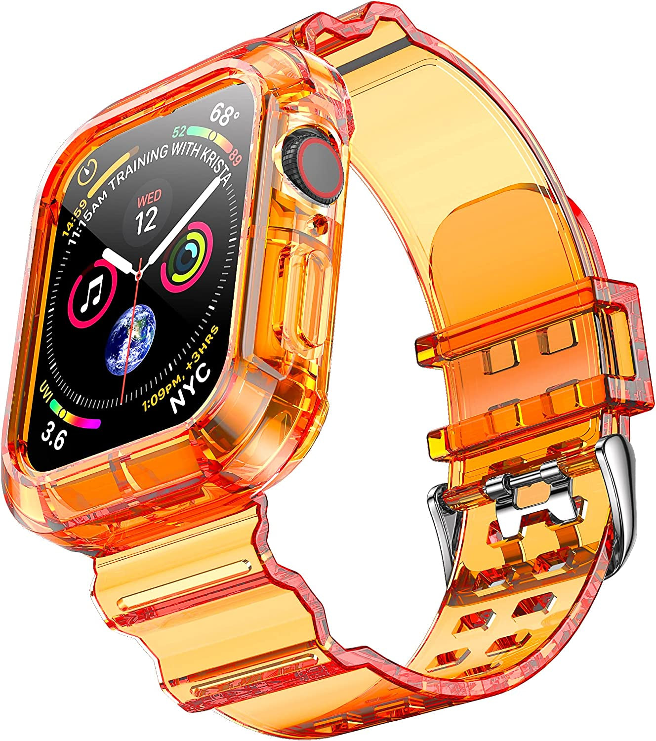 Clear Watch Band for Apple Watch 38Mm 40Mm 41Mm Transparent Crystal Bumper Case Band Compatible with Apple Watch Series 8 SE 7 6 5 4 3 2 1 (Black 38/40/41Mm)  NotoCity orange 42/44/45mm 