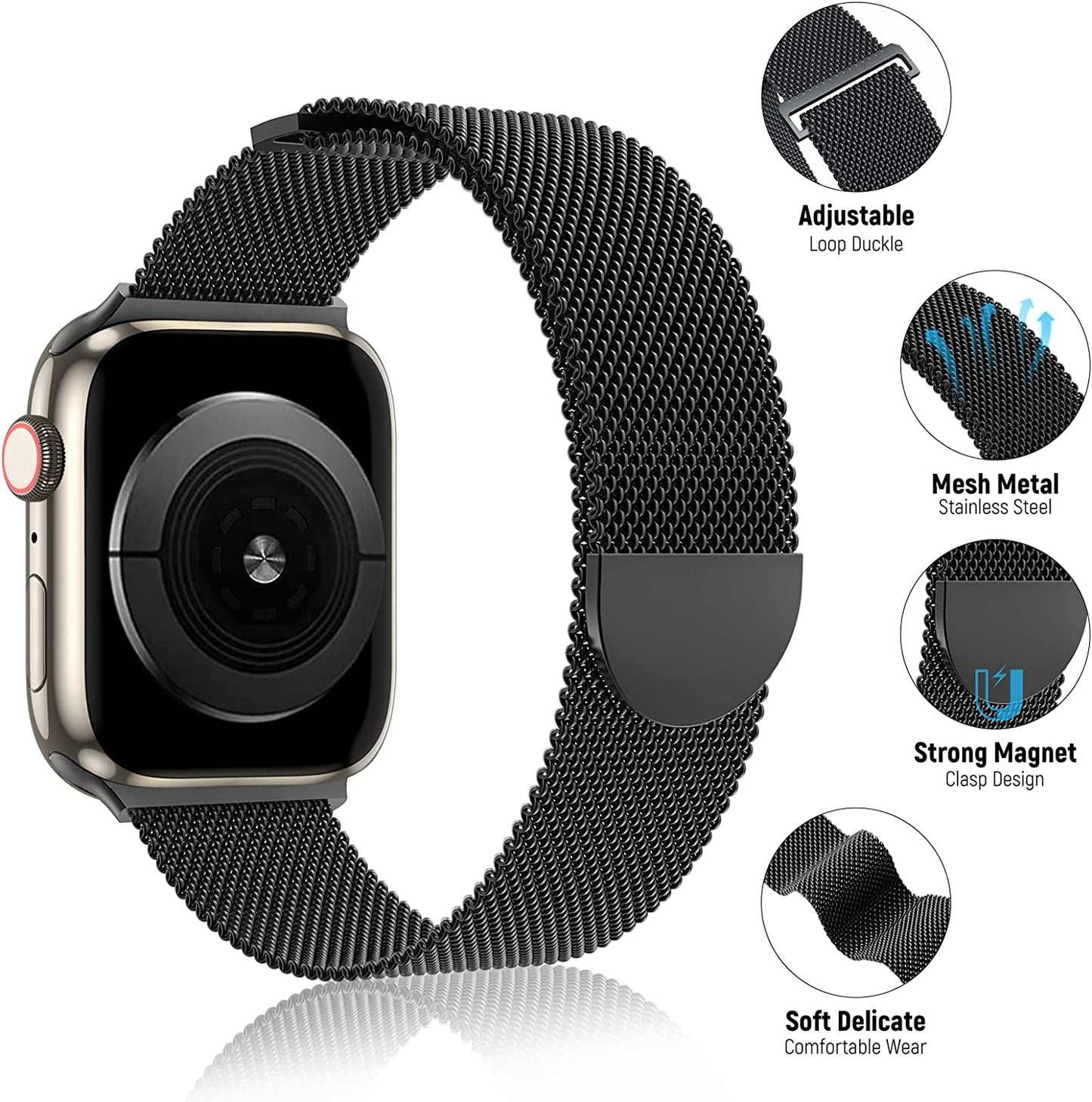 TRA 3 Pack Metal Stainless Steel Bands Compatible with Apple Watch Band 49Mm 45Mm 44Mm 42Mm 41Mm 40Mm 38Mm, Magnetic Mesh Loop Strap Wristband for Iwatch Ultra Series 8/SE/7/6/5/4/3/2/1 Men Women  TRA   