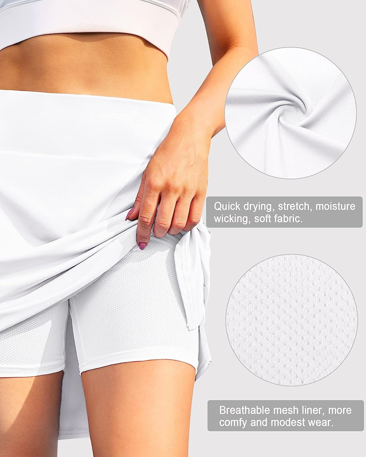 Women'S 20" Knee Length Tennis Skorts Skirts SPF Elastic Athletic Skorts with Shorts Golf Skirt with Pocket Casual Skorts  COOrun   