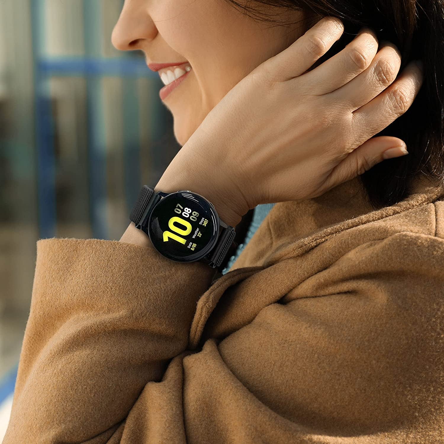 2PACK AHXLL Nylon Bands Compatible with Samsung Galaxy Watch Active 2 44Mm 40Mm/Active 40Mm/Galaxy Watch 3 41Mm/ Galaxy Watch 4 40Mm 44Mm /Galaxy Watch 5 Pro 45Mm, 20Mm Stretchy Sport Loop Breathable Wristband (Black+Army Green)  AHXLL   