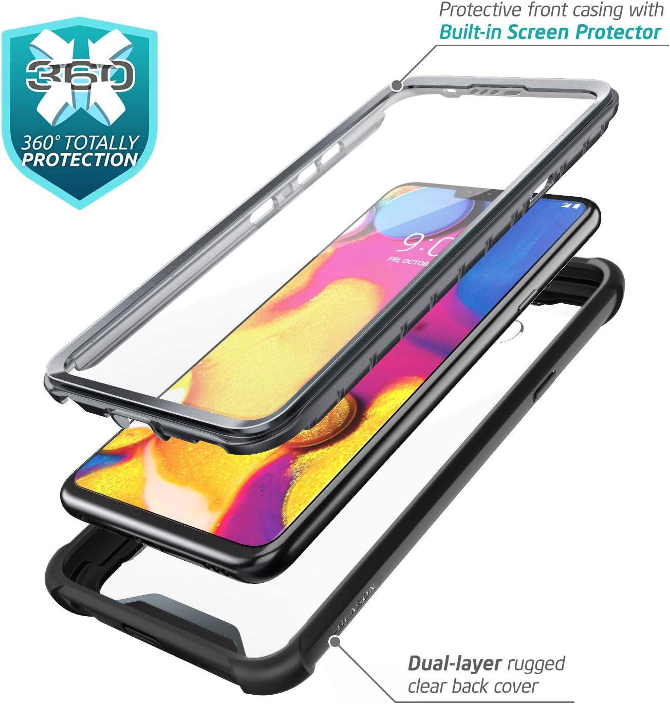 I-Blason Ares Designed for LG V40 Case, LG V40 Thinq 2018 Release, Full-Body Rugged Clear Bumper Case with Built-In Screen Protector, Black  i-Blason   