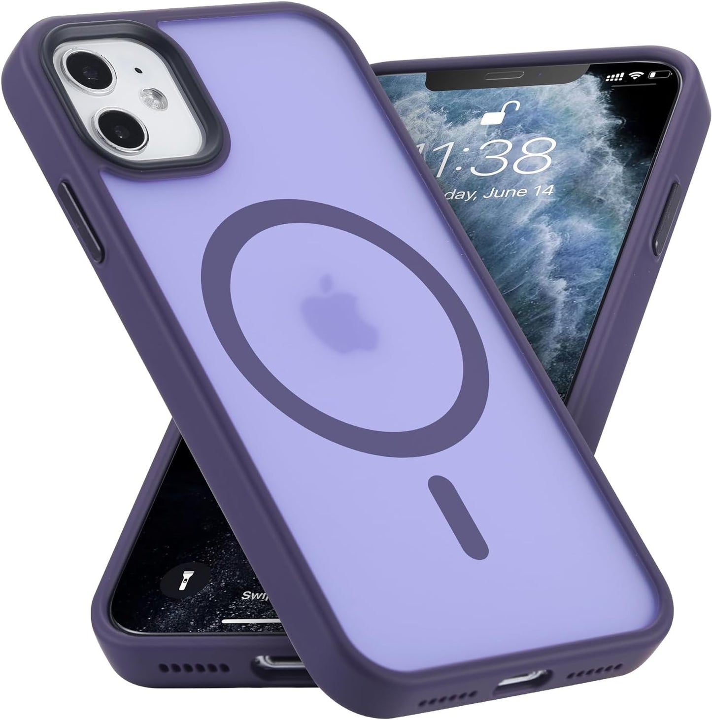 Yriklso for Iphone 11 Magnetic Case, Built in Magnets Compatible with Magsafe, Translucent Matte Hard PC Back Cover + Soft TPU Frame Slim Bumper Case for Iphone 11 （6.1"）,Black  Yriklso Matte Frosted Purple  