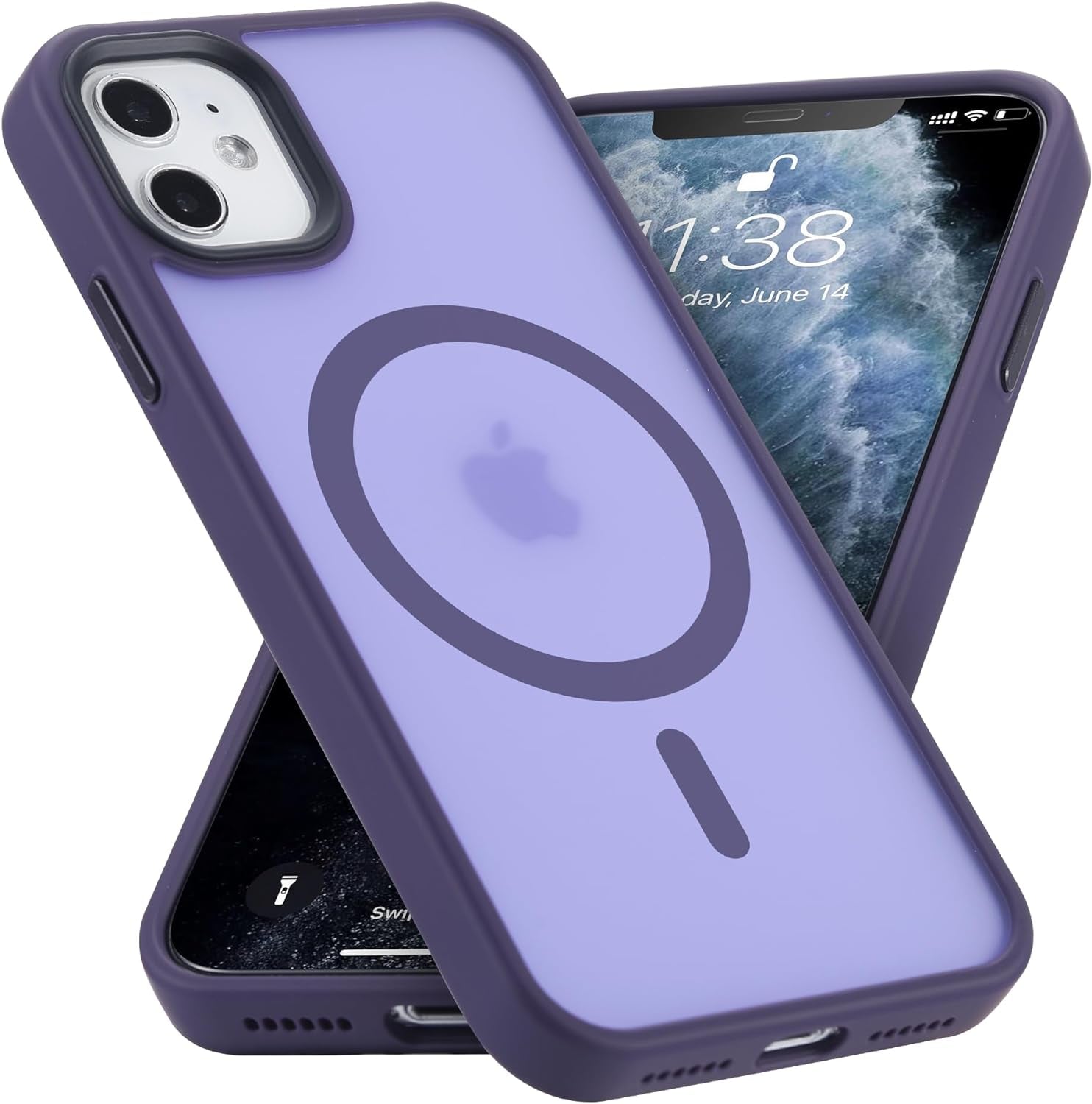 Yriklso for Iphone 11 Magnetic Case, Built in Magnets Compatible with Magsafe, Translucent Matte Hard PC Back Cover + Soft TPU Frame Slim Bumper Case for Iphone 11 （6.1"）,Black  Yriklso Matte Frosted Purple  