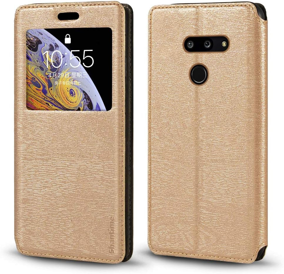 Shantime LG G8 Thinq Case, Wood Grain Leather Case with Card Holder and Window, Magnetic Flip Cover for LG G8 Thinq Gold  Shantime   