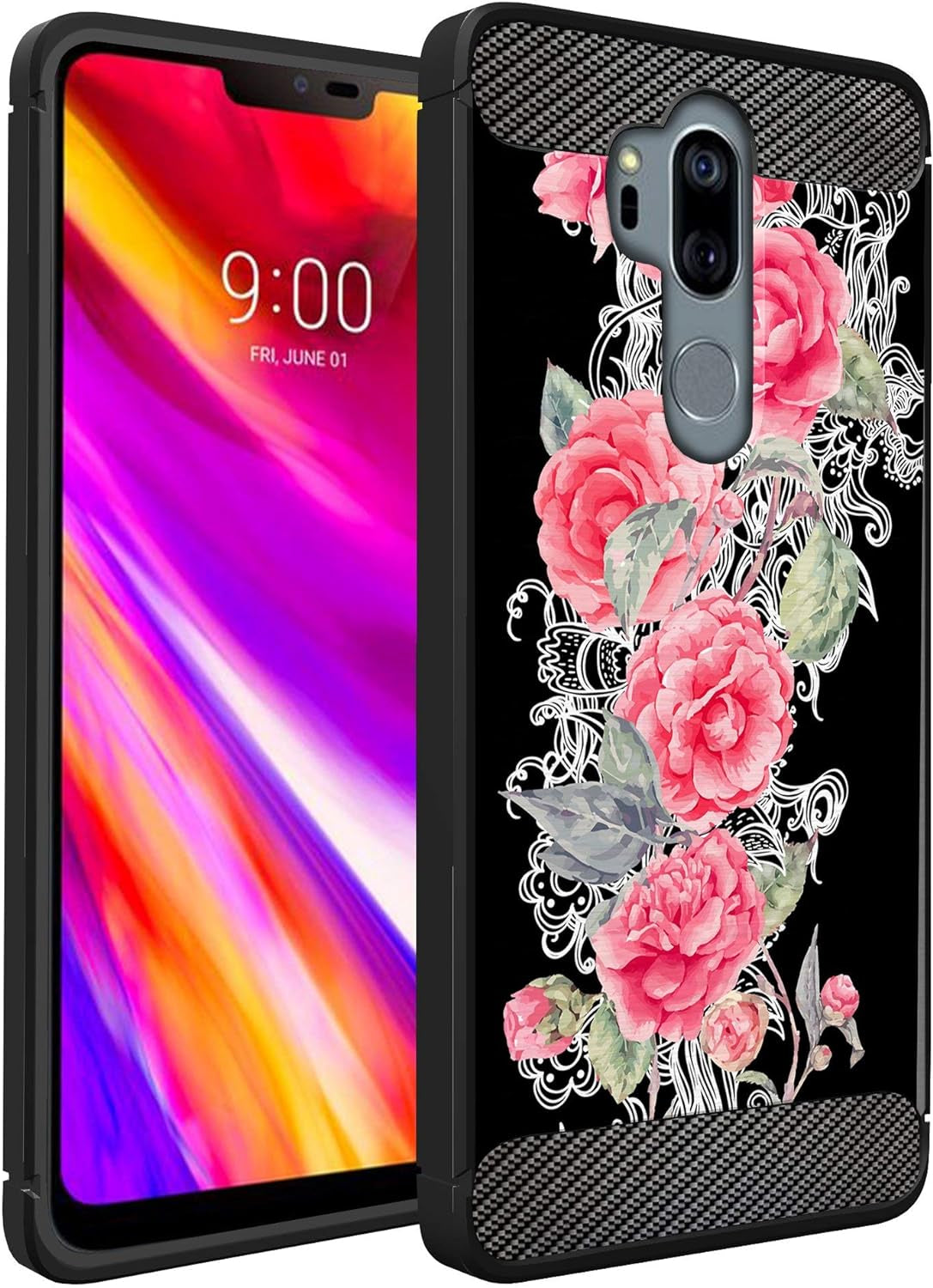 Casesondeck Case Compatible with [LG G7 Thinq | LG G7] LG G7 Design Case, Slim Black Flexible Sleek Shock Protection TPU Case (Pink Galaxy Stars)  CasesonDeck Pink Rose Stream  