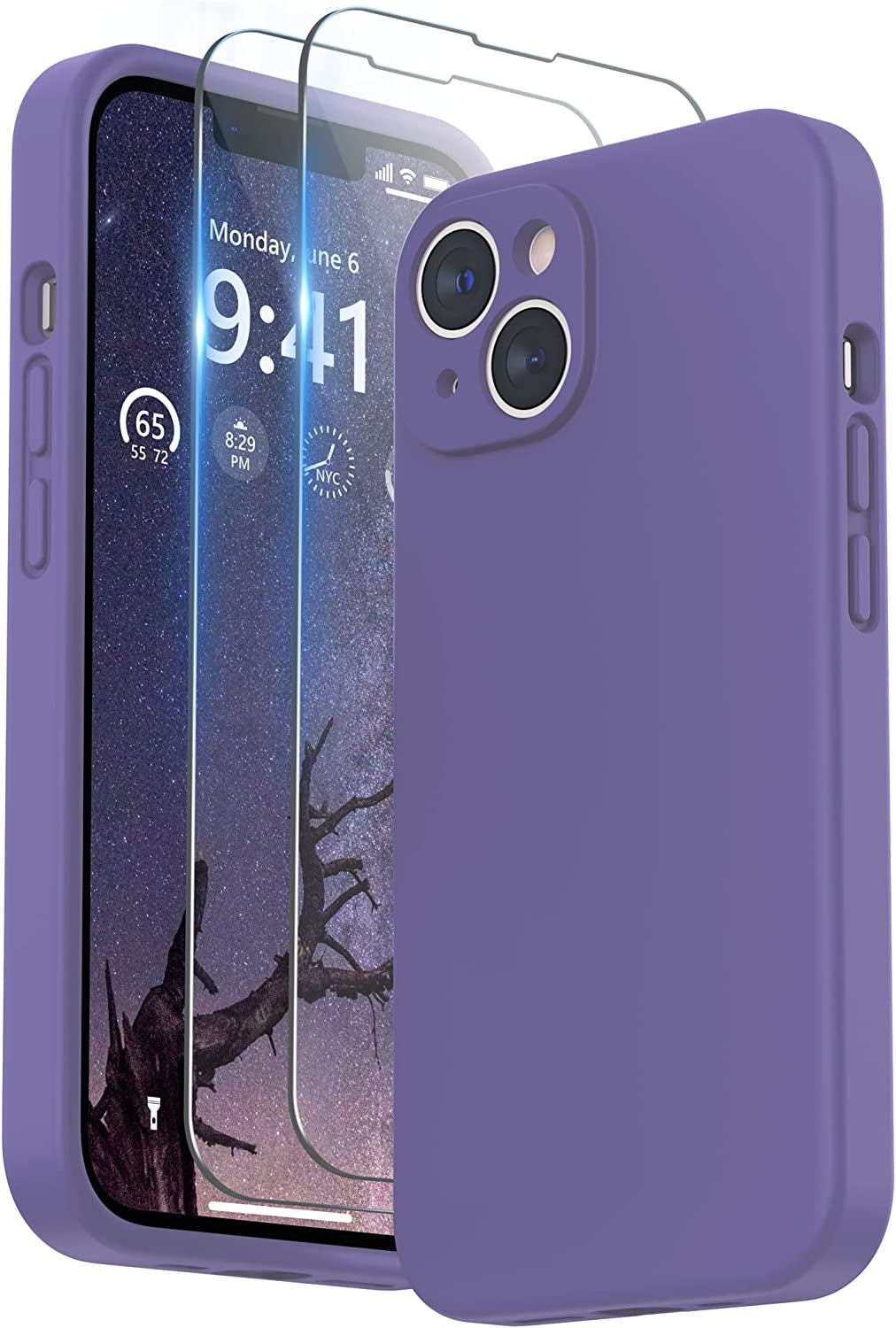 SURPHY Compatible with Iphone 14 Case with Screen Protector (Camera Protection + Soft Microfiber Lining) Liquid Silicone Phone Case 6.1 Inch 2022, Blue Jay  SURPHY Iris Purple  