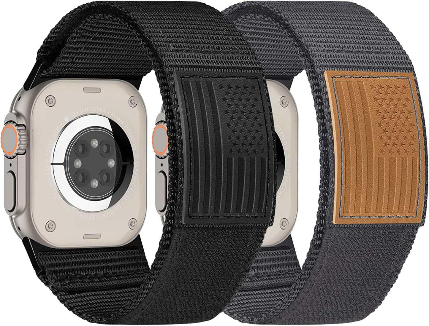 Suitisbest Bands Compatible for Apple Watch Ultra Band 49Mm 45Mm 44Mm 42Mm for Men, Wide Nylon Sports Strap Wristbands for Iwatch Ultra Series 8 7 6 5 4 3 2 1 SE, 2-Pack  Suitisbest Black/Gray 42/44/45/49MM Extra Large 