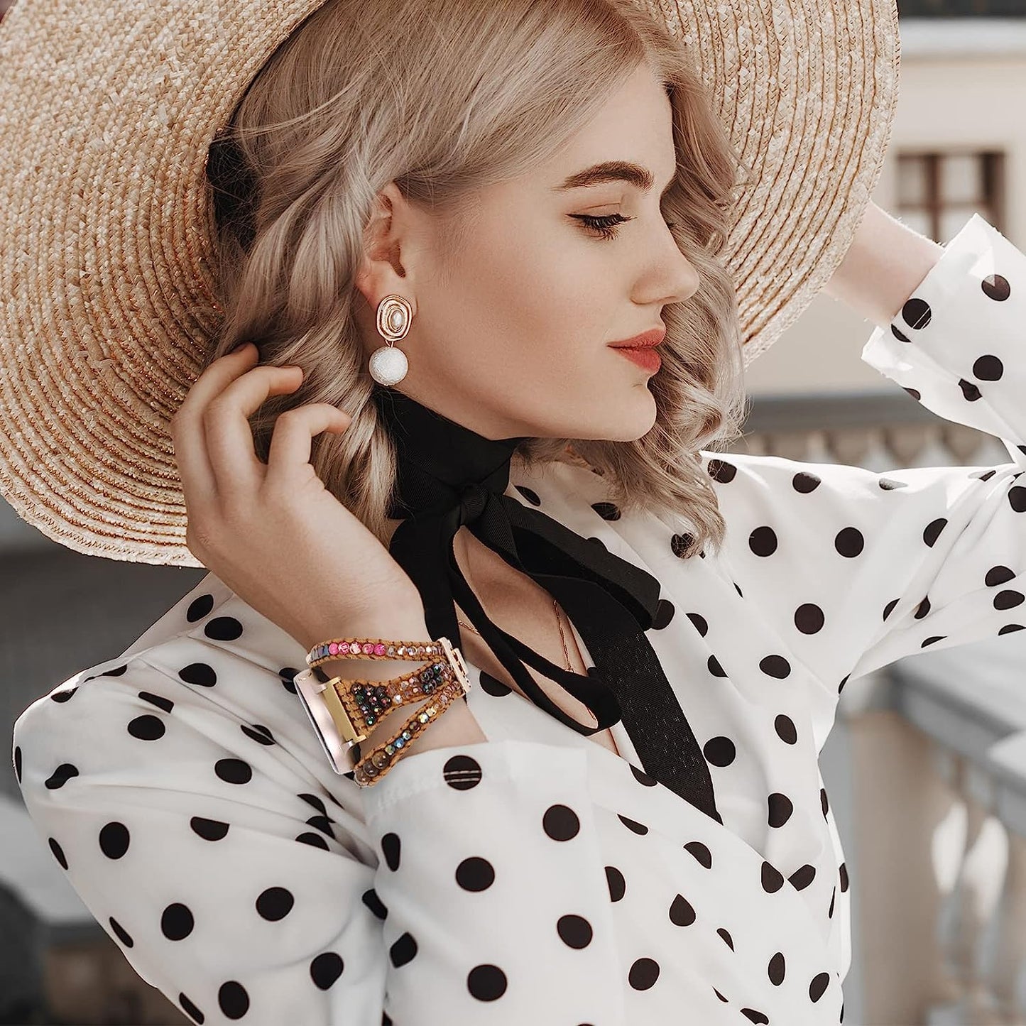 20Mm Boho Beaded Bracelet for Samsung Galaxy Watch 4/5 Band/Active 2 Watch Bands 40Mm 44Mm, Galaxy Watch 5 Pro Band, Multilayer Wraps Natural Stone Strap for Watch 4 Classic 42Mm 46Mm/Watch 3 41Mm  WONMILLE   