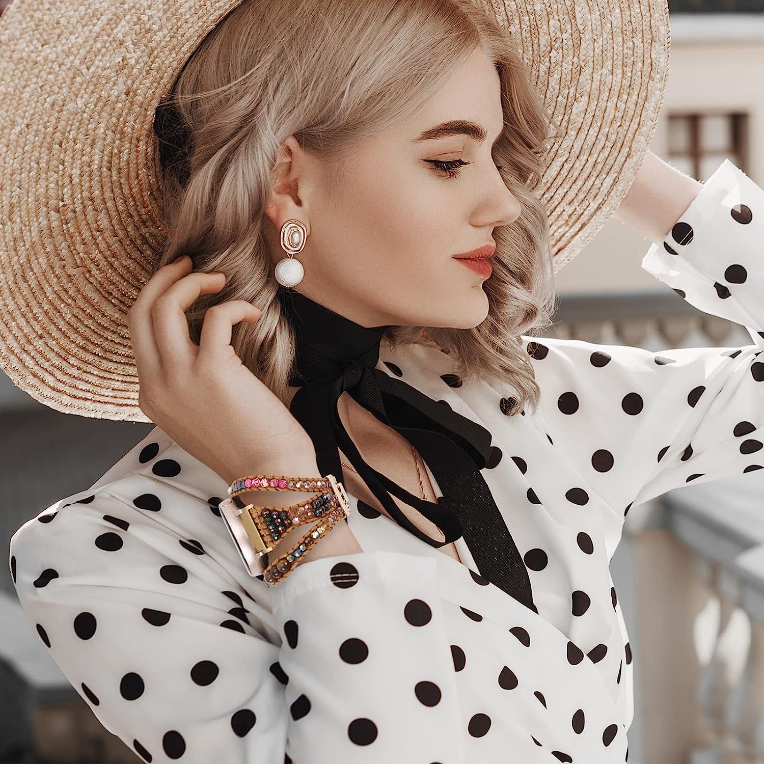 20Mm Boho Beaded Bracelet for Samsung Galaxy Watch 4/5 Band/Active 2 Watch Bands 40Mm 44Mm, Galaxy Watch 5 Pro Band, Multilayer Wraps Natural Stone Strap for Watch 4 Classic 42Mm 46Mm/Watch 3 41Mm  WONMILLE   