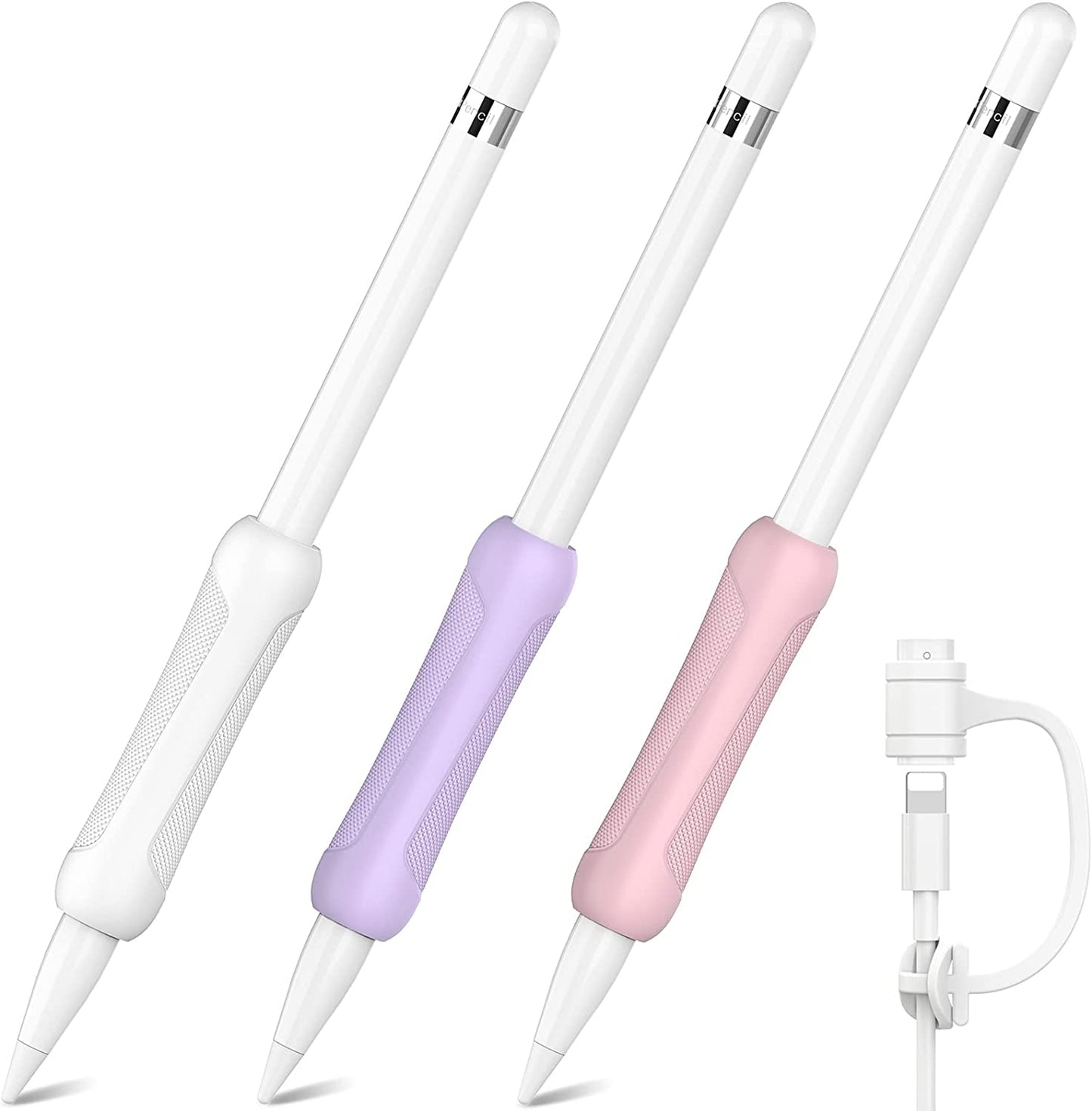 NIUTRENDZ 3 Pack Apple Pencil Grip Silicone Case Accessories Cover Ergonomic Design Sleeve Compatible with Magnetic Charging and Double Tap (Apple Pencil 2Nd Generation, White + Grey + Black)  NIUTRENDZ Purple + Pink + White Apple Pencil 1st Generation 