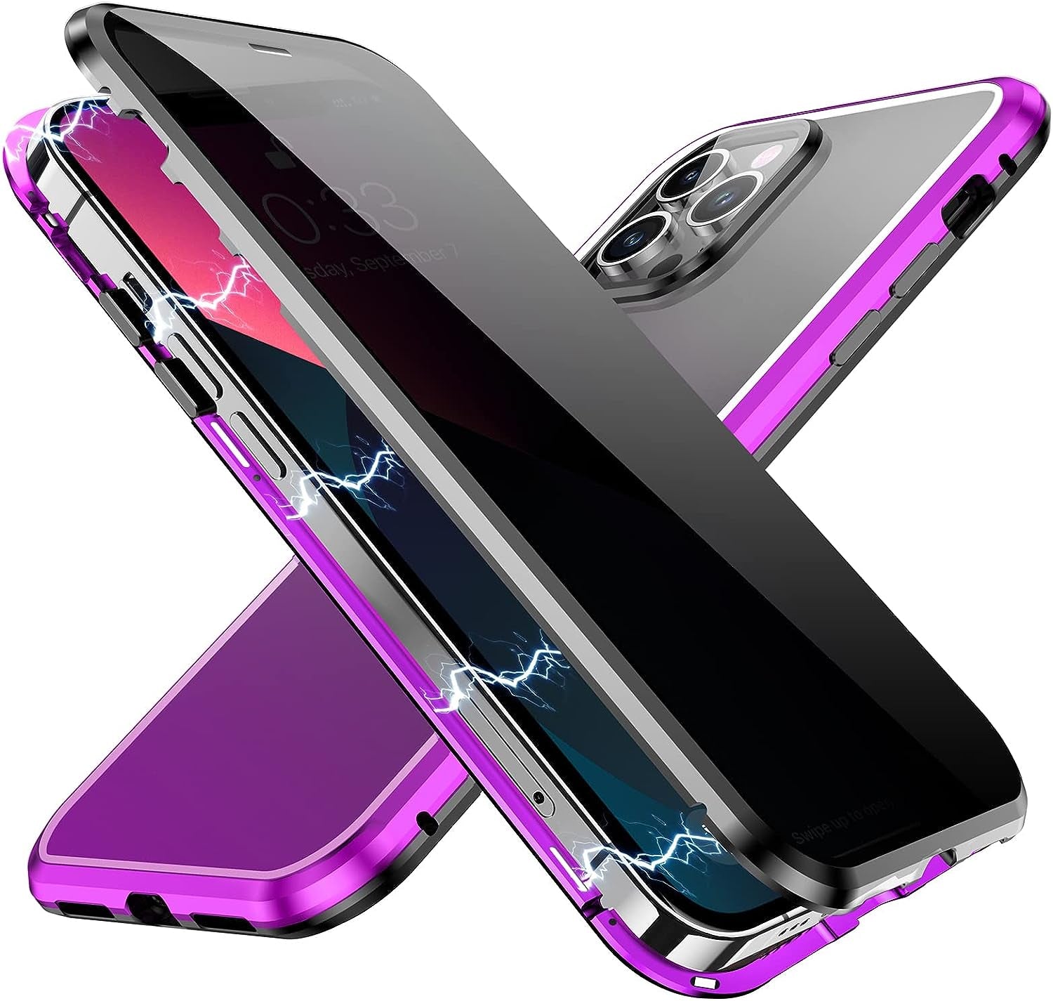 YUNQE Privacy Magnetic Case for Iphone 12 Pro Max, Double Sided Magnet Adsorption Cover with Anti-Peep Screen Protector and Camera Lens Full Body Protective for Iphone 12 Pro Max, Red  YUNQE Purple-Black Iphone 12 Pro Max-6.7" 