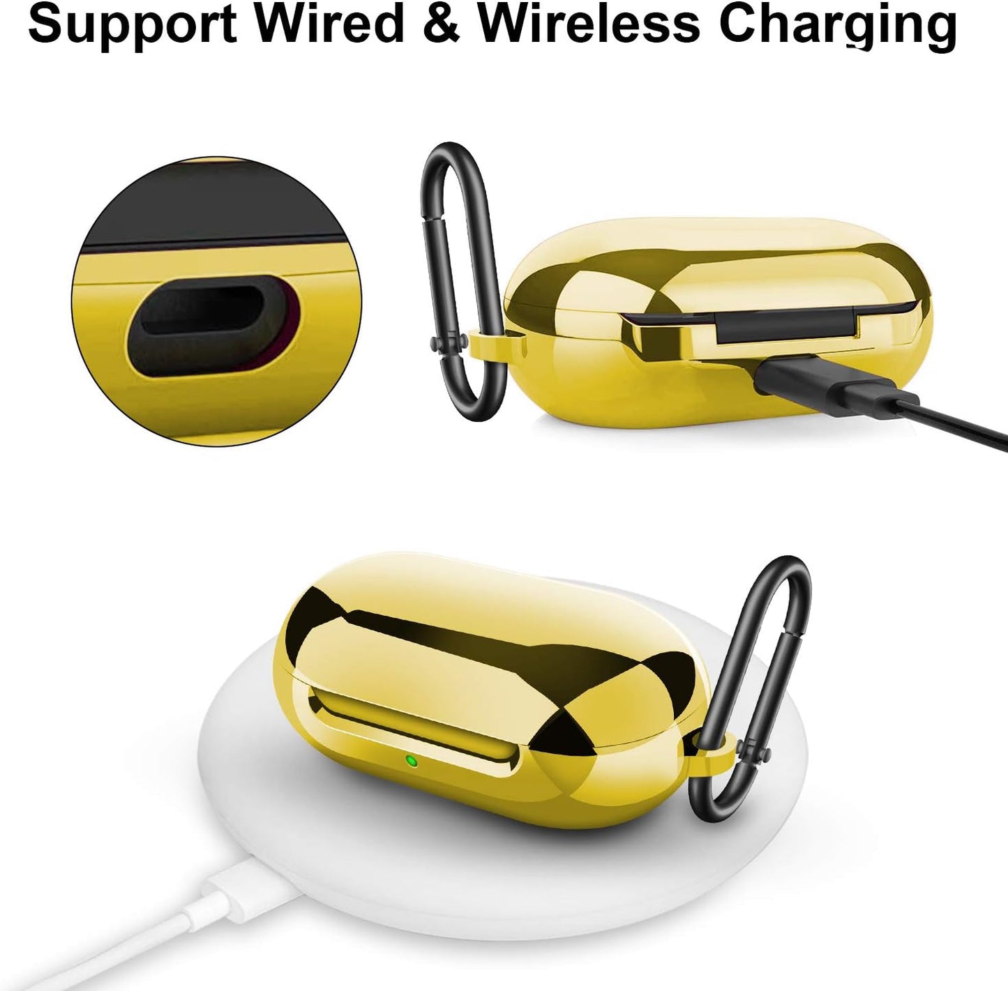 Aiiko Case for Galaxy Buds/Galaxy Buds+Plus 2020,Plated TPU Shockproof Protective Case Cover with Keychain and Carrying Box Accessories Compatible Samsung Galaxy Buds(Support Wireless Charging),Gold  Aiiko   