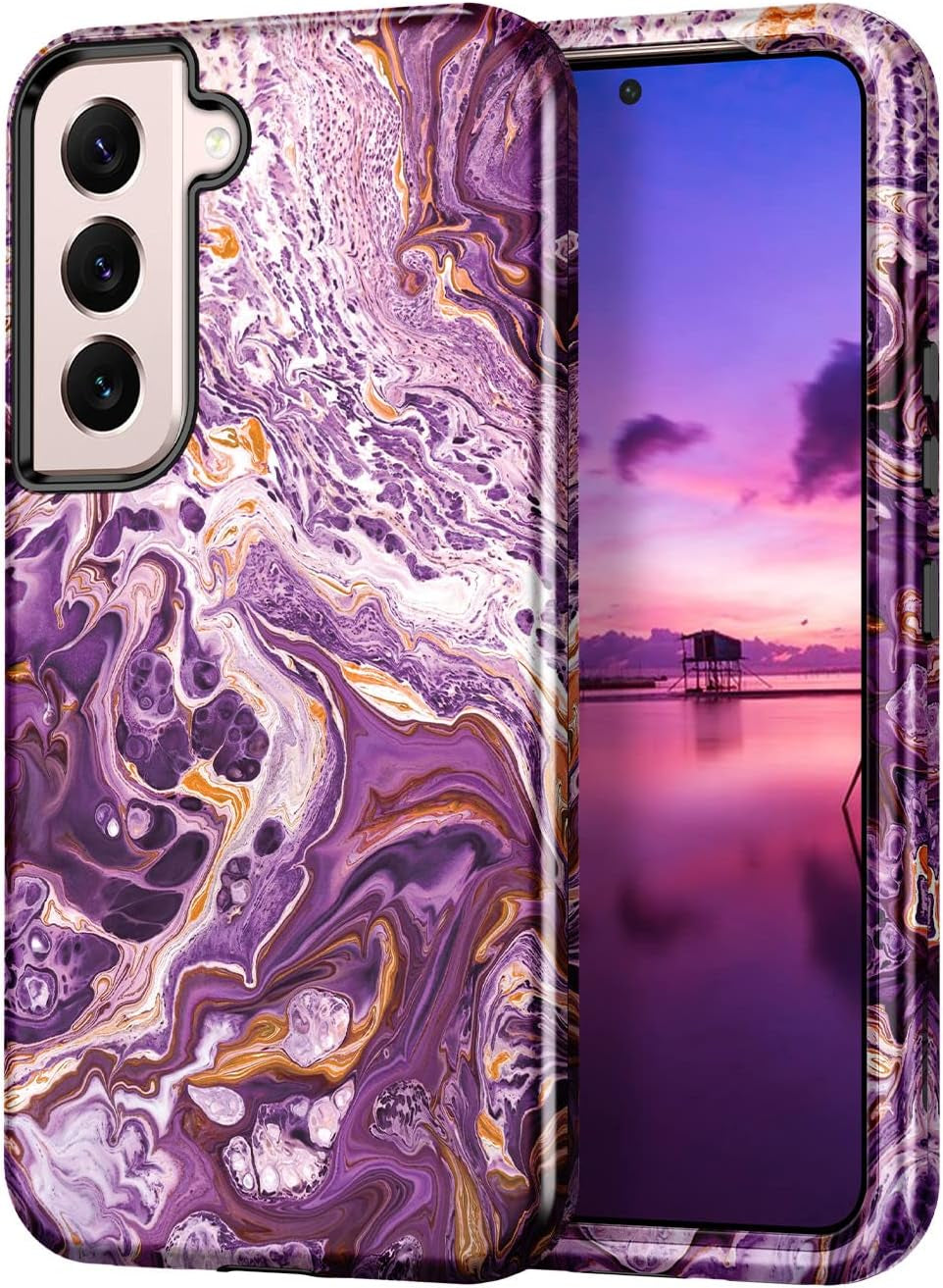 Btscase for Samsung Galaxy S22+/S22 plus 5G Case, Marble Pattern 3 in 1 Heavy Duty Shockproof Full Body Rugged Hard Pc+Soft Silicone Drop Protective Women Girl Covers for S22+/S22 Plus, Blue Gray  Btscase Purple  