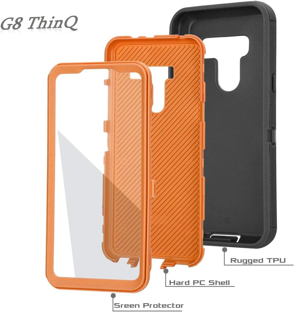 Aimoll-88 Case for LG G8/G8 Thinq with Built-In Screen Protector Heavy Duty Shockproof Hybrid High Impact Resistant Rugged Full-Body Tri-Layer Protective Phone Cover for LG G8/G8 Thinq (Black/Orange)  Aimoll-88   